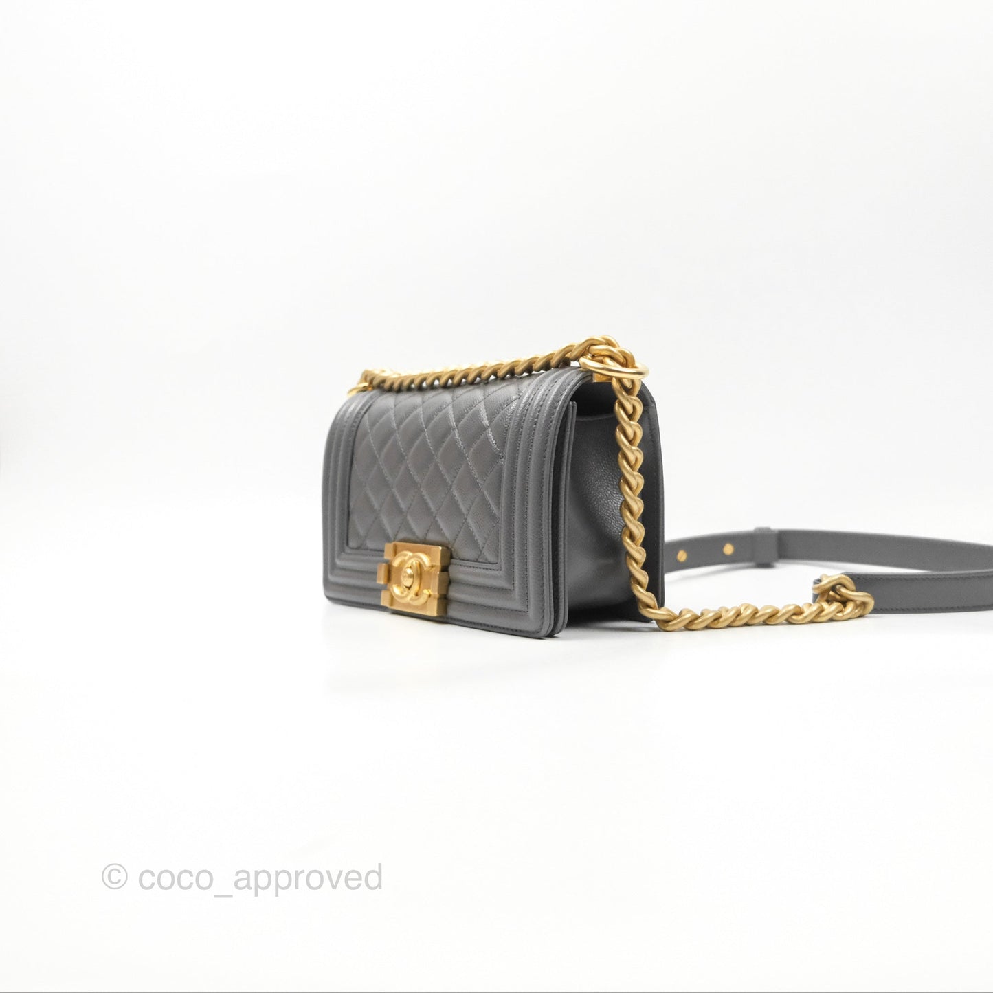 Chanel Small Boy Dark Grey Caviar Aged Gold Hardware