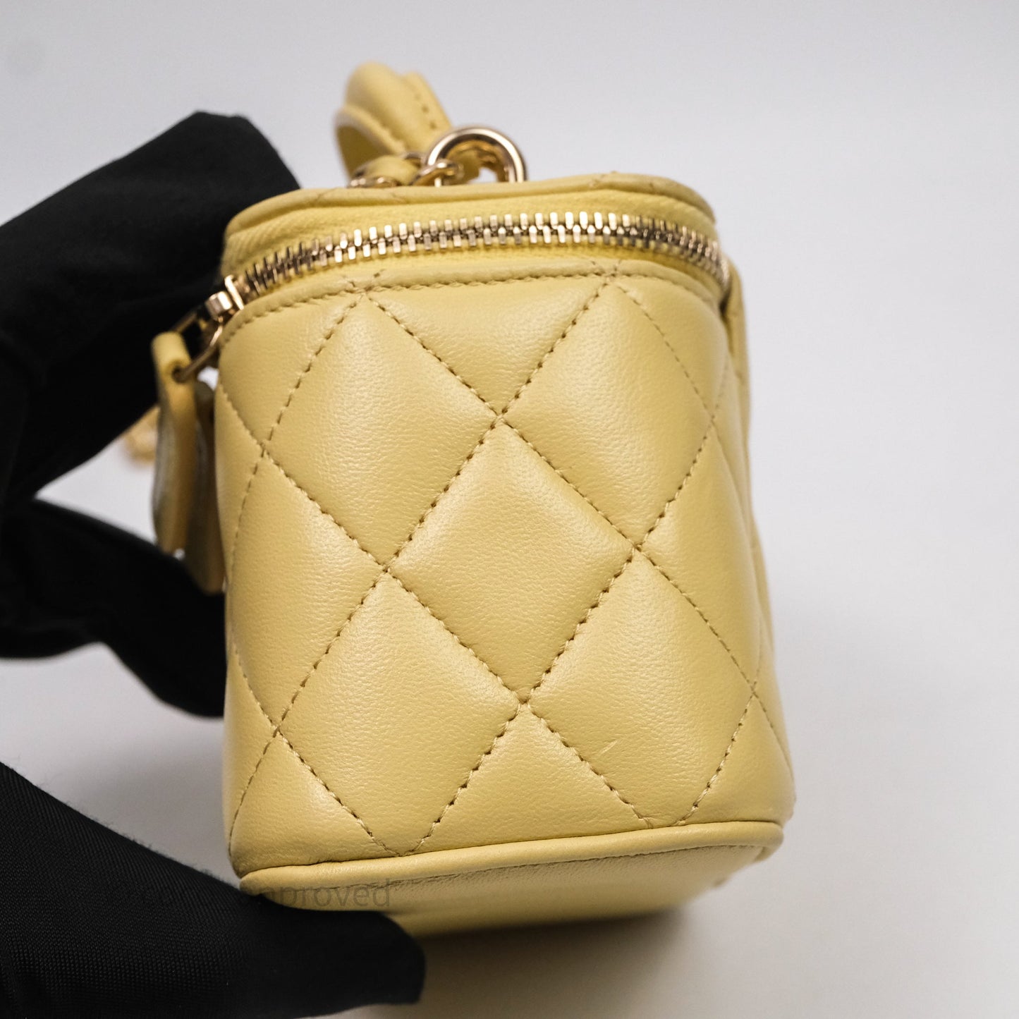 Chanel Mini Top Handle Vanity With Chain Yellow Lambskin Gold Hardware