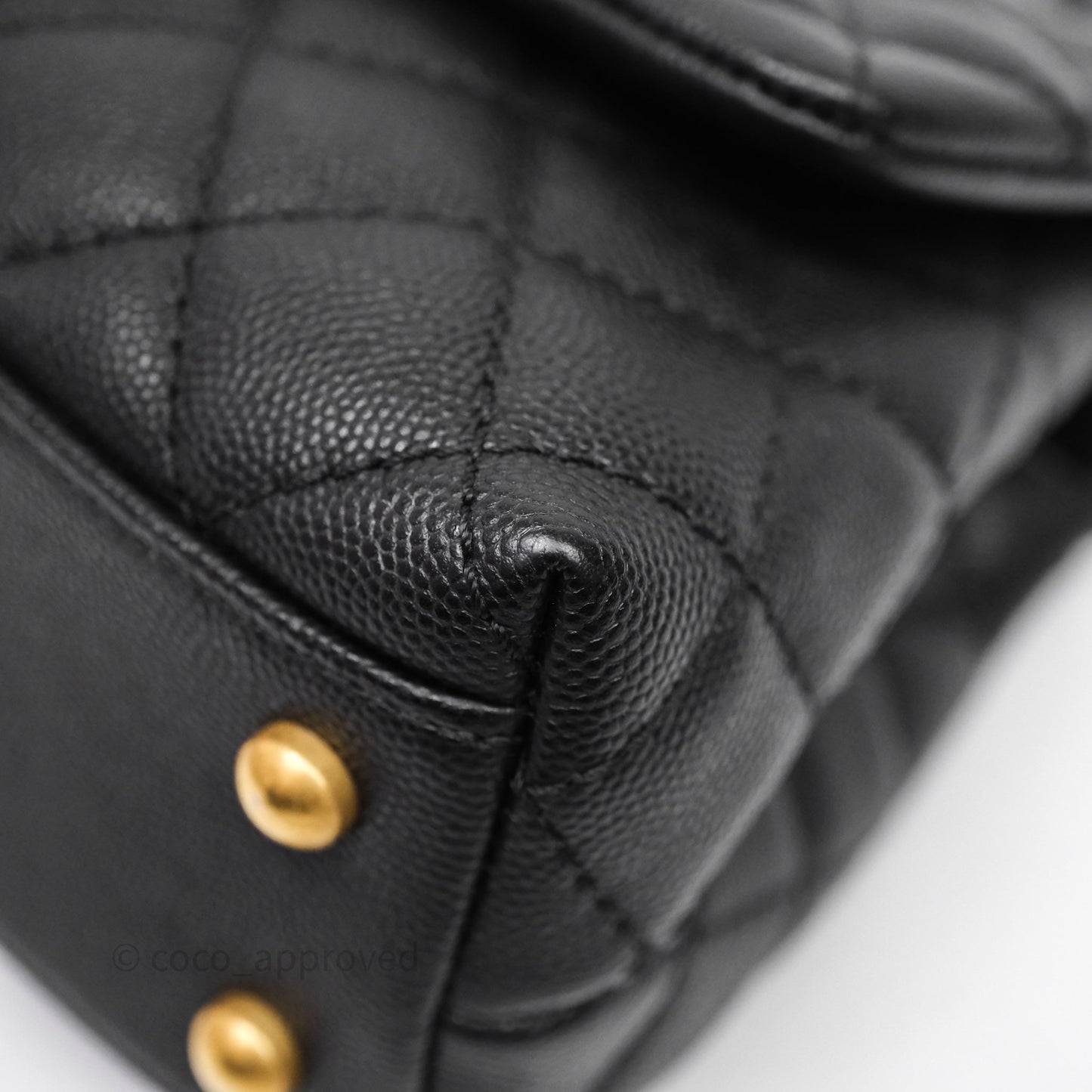 Chanel Small Quilted Coco Handle Black Caviar Aged Gold Hardware