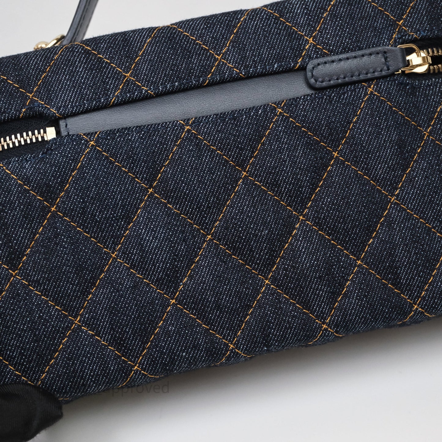 Chanel Top Handle Long Vanity with Chain Dark Blue Denim Gold Hardware