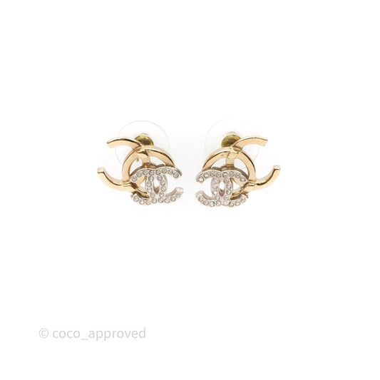 Chanel Double Crystal CC Earrings Silver & Gold Tone 21A
