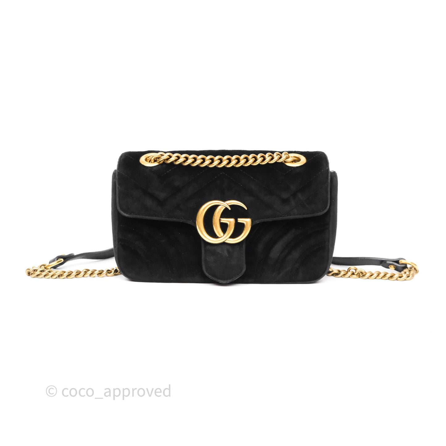 Gucci Mini Marmont Velvet Black Aged Gold Hardware