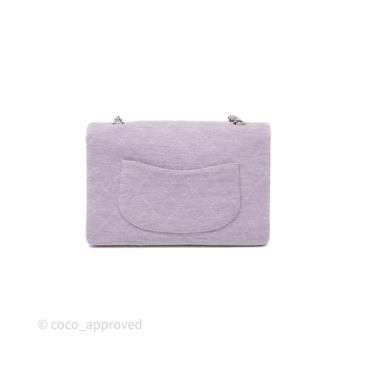 Chanel Medium Single Jersey Flap Bag Purple Silver Hardware