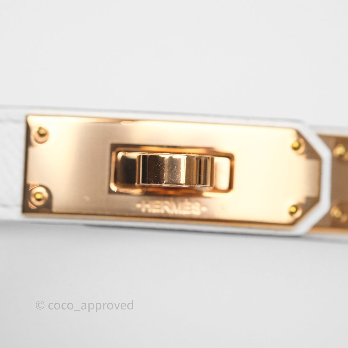 Hermès Kelly Buckle Belt Blanc 01 Epsom Rose Gold Hardware