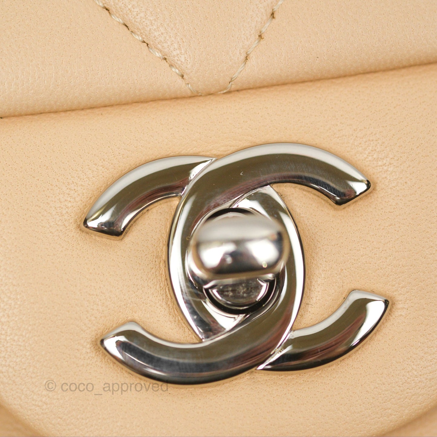 Chanel Classic M/L Medium Flap Quilted Beige Lambskin Silver Hardware