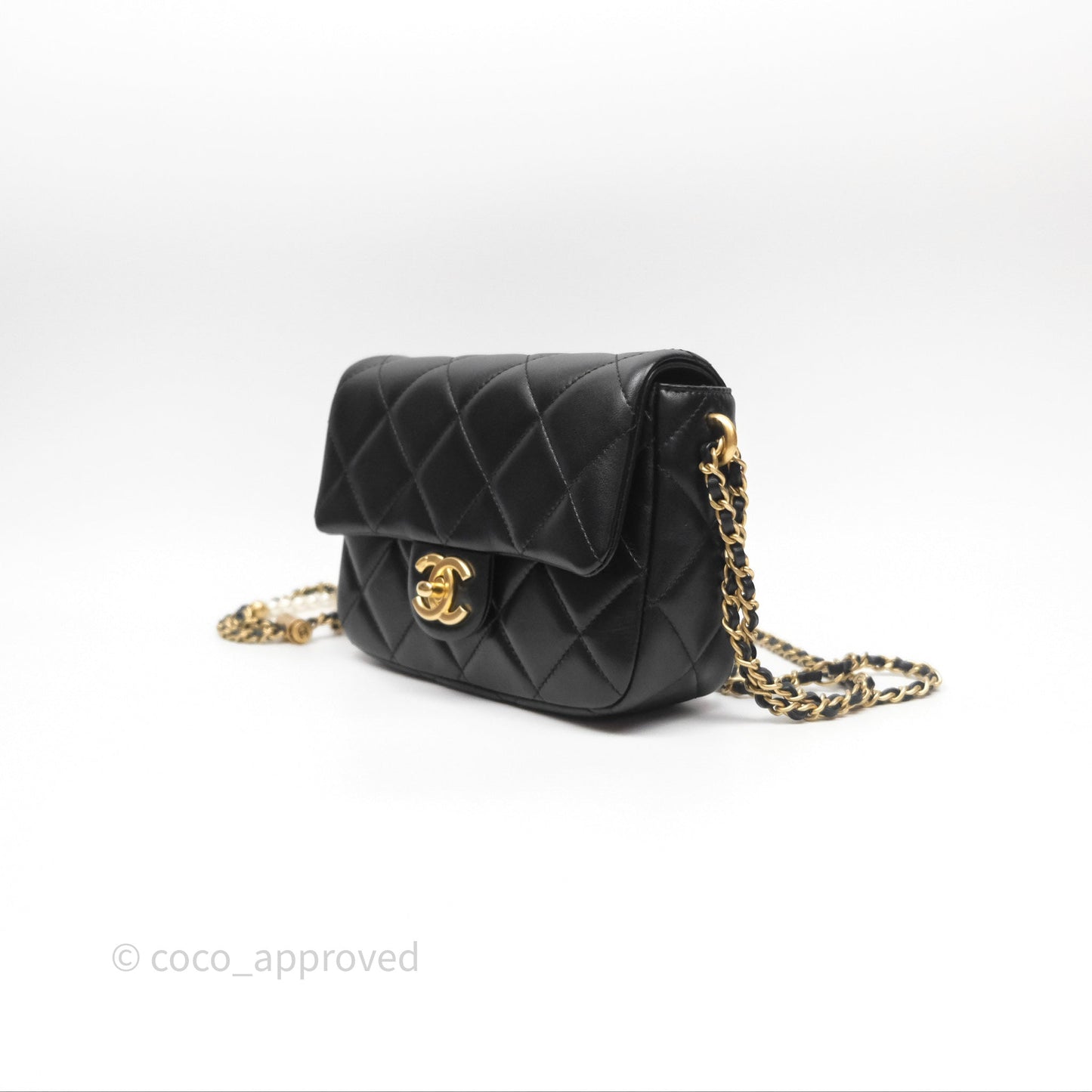 Chanel Quilted My Perfect Mini With Pearl Black Lambskin Gold Hardware 21K