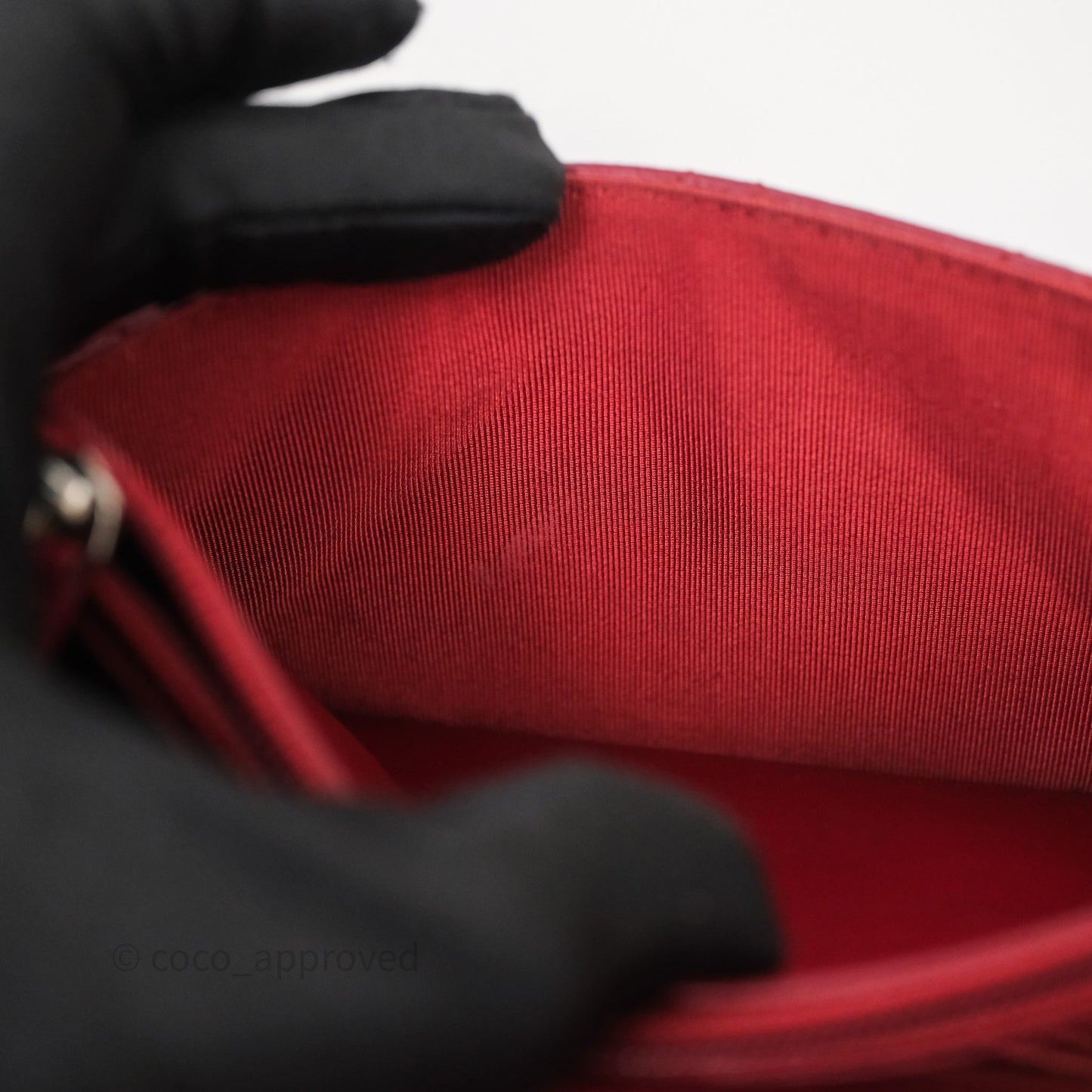 Chanel Quilted Wallet on Chain WOC Red Lambskin Silver Hardware