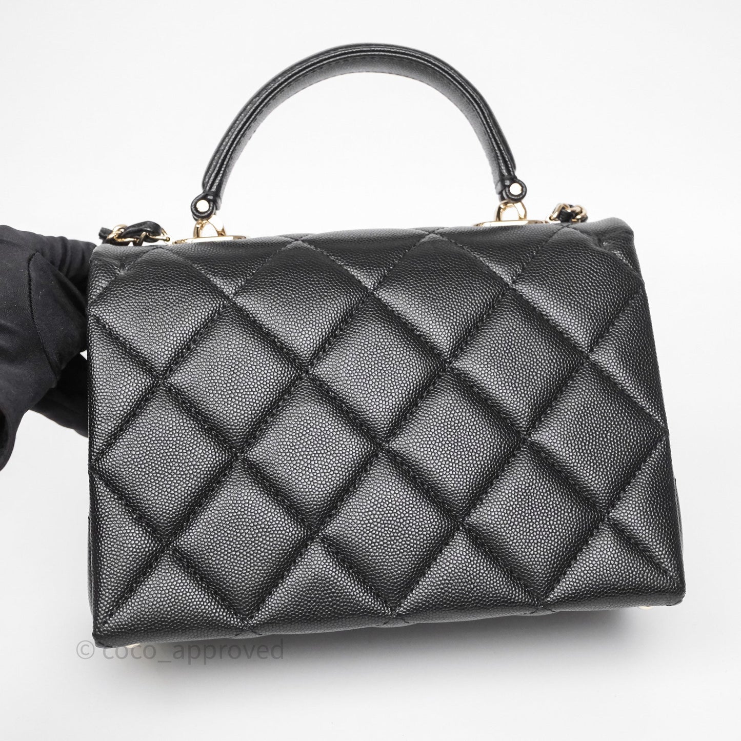 Chanel Quilted Small Top Handle Flap Bag Black Caviar Gold Hardware