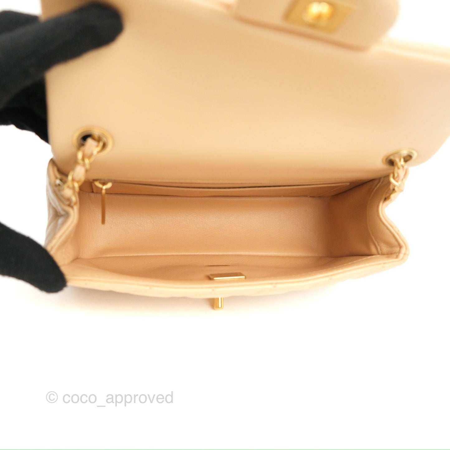 Chanel Mini Rectangular Pearl Crush Beige Lambskin Aged Gold Hardware