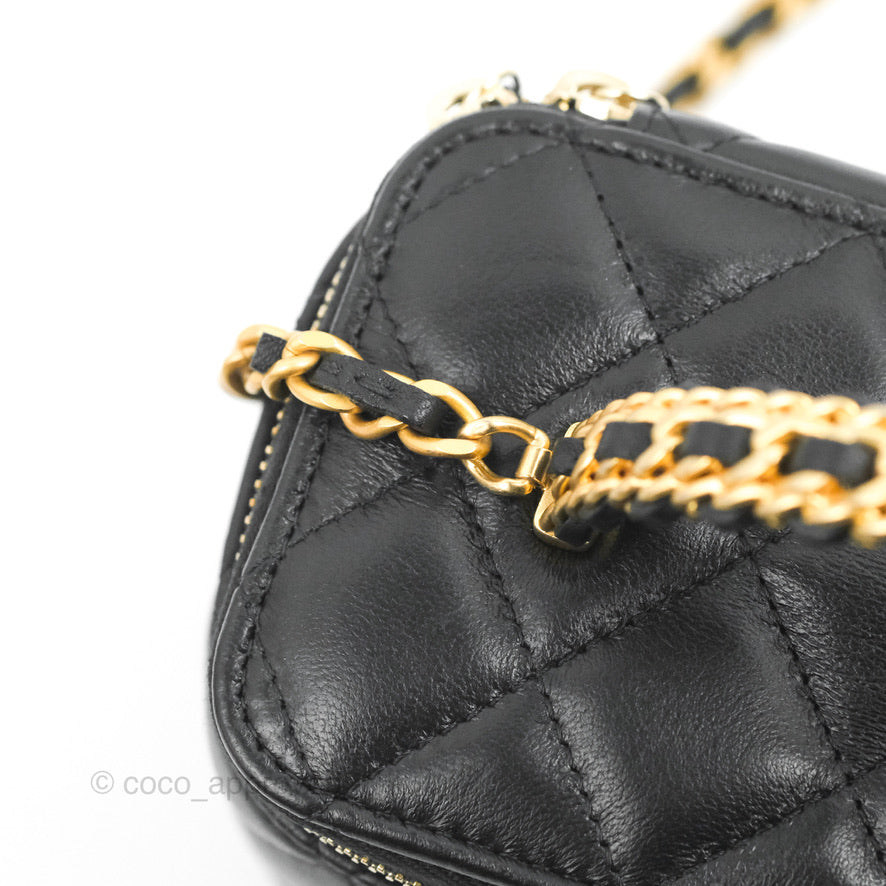 Chanel Vanity Rectangular with Top Handle Black Lambskin Aged Gold Hardware