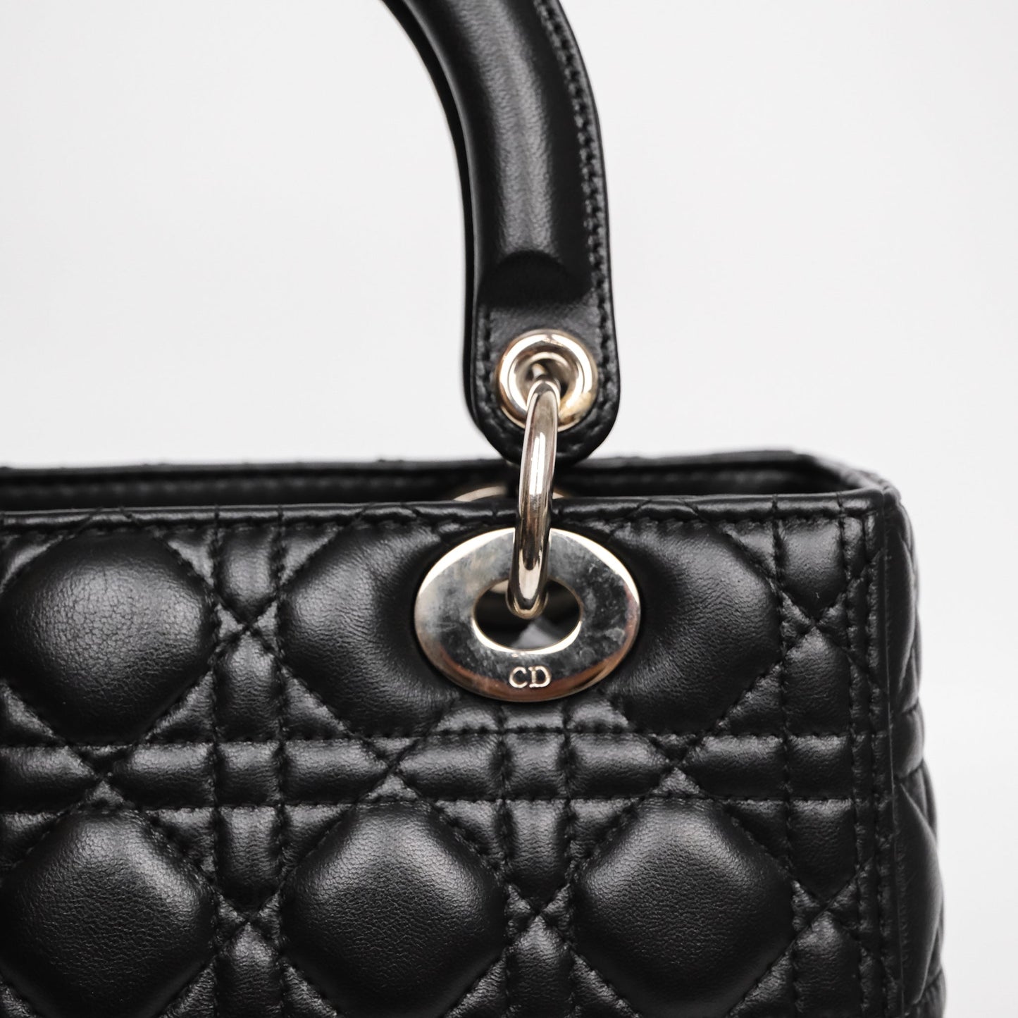 Christian Dior Medium Lady Dior Black Lambskin Silver Hardware