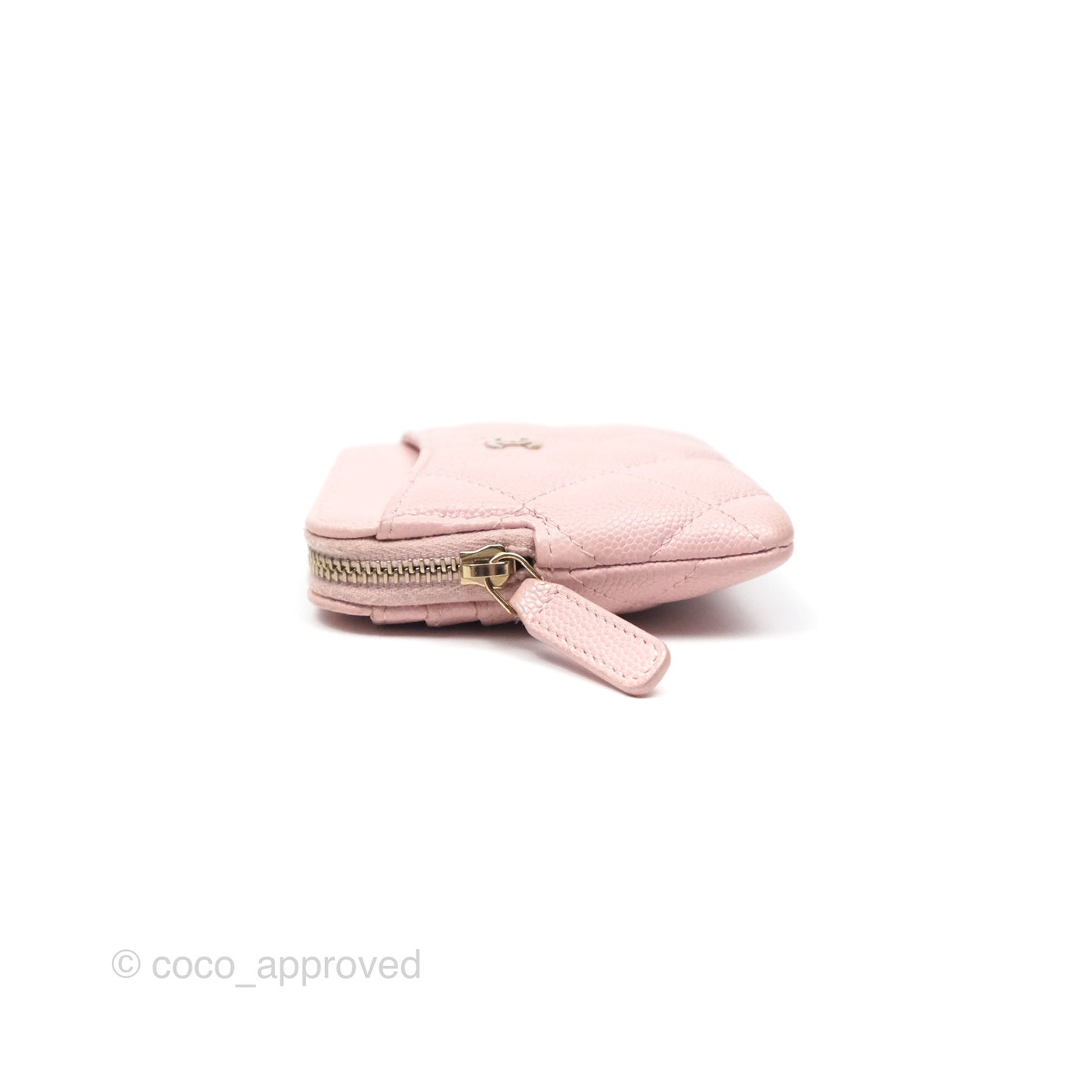 Chanel Quilted Classic Zip Card Holder Wallet Pink Caviar Gold Hardware