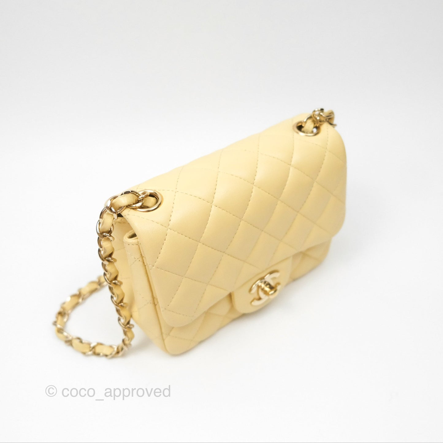 Chanel Mini Square Quilted Yellow Lambskin Gold Hardware