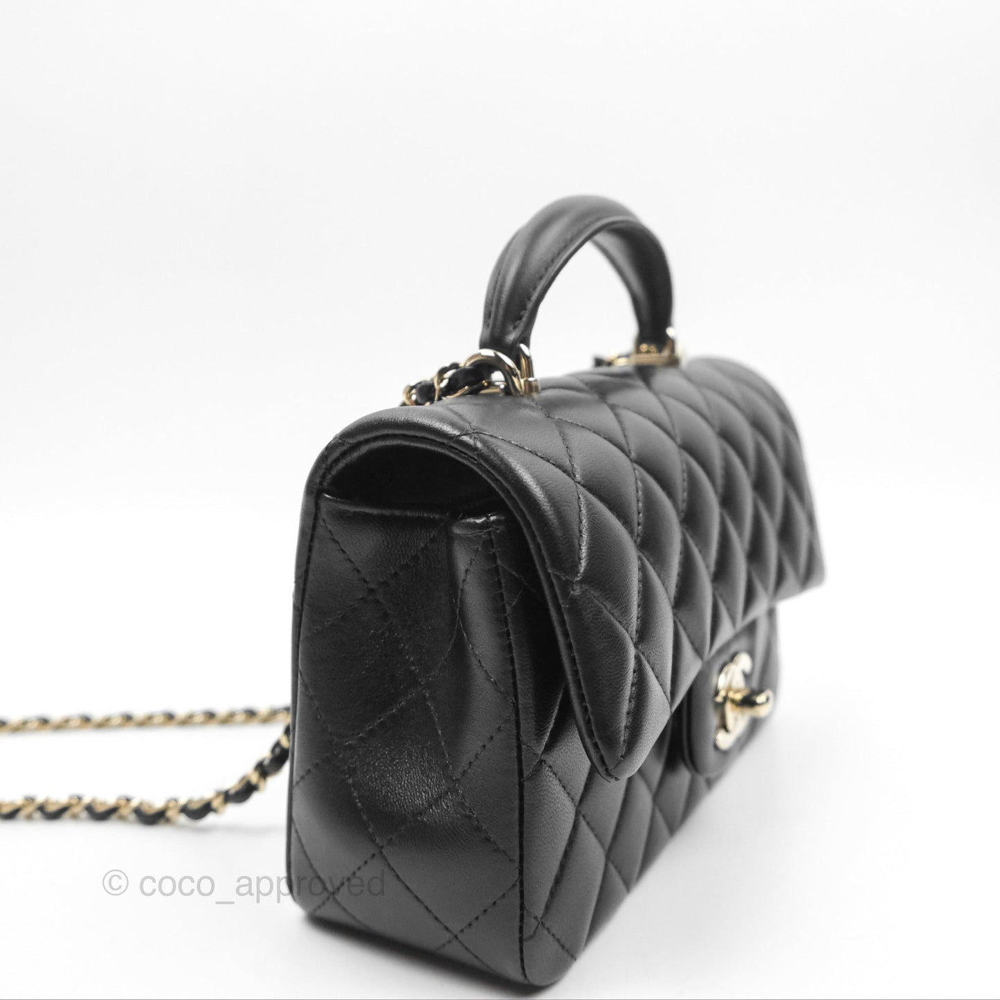 Chanel Top Handle Mini Rectangular Flap Bag Black Lambskin Gold Hardware