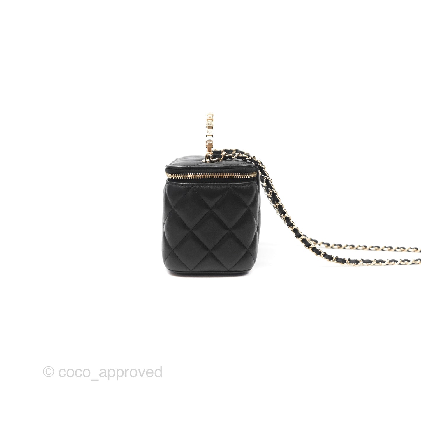 Chanel Vanity Rectangular Top Handle Black Lambskin Gold Hardware