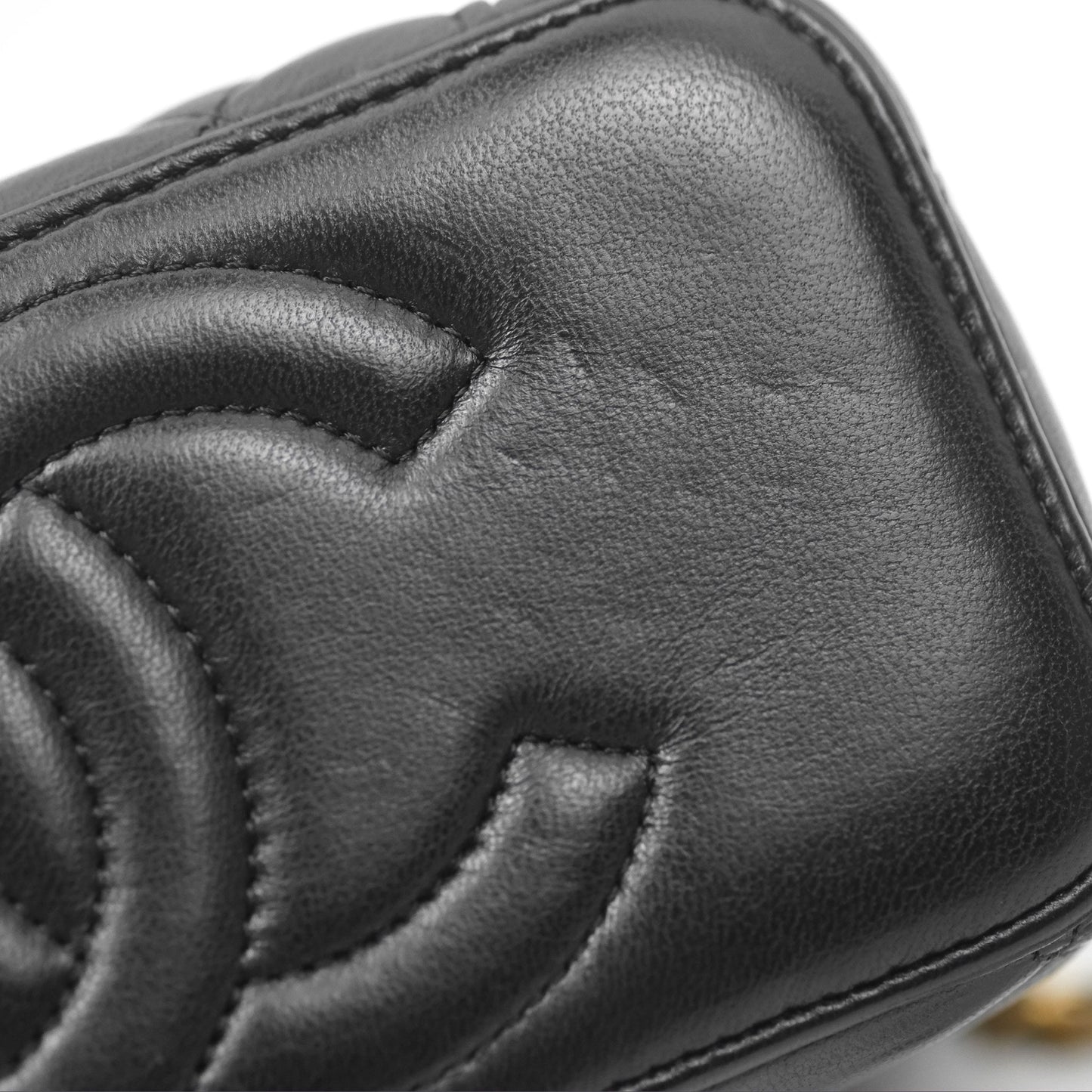 Chanel Vanity Rectangular with Top Handle Black Lambskin Aged Gold Hardware