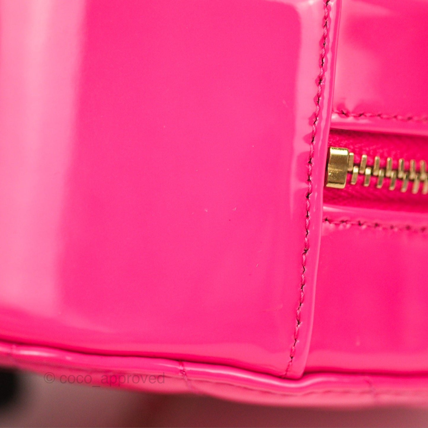 Chanel Classic Quilted Round Clutch Neon Pink Patent Gold Hardware
