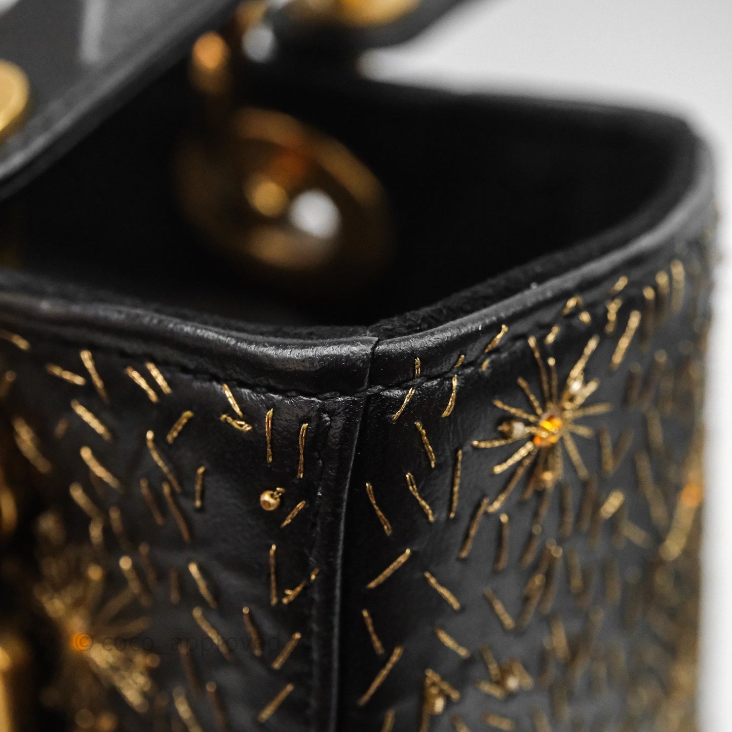 Christian Dior Medium Lady Dior Limited Edition The Moon In My EyesBag Black Calfskin Gold Hardware