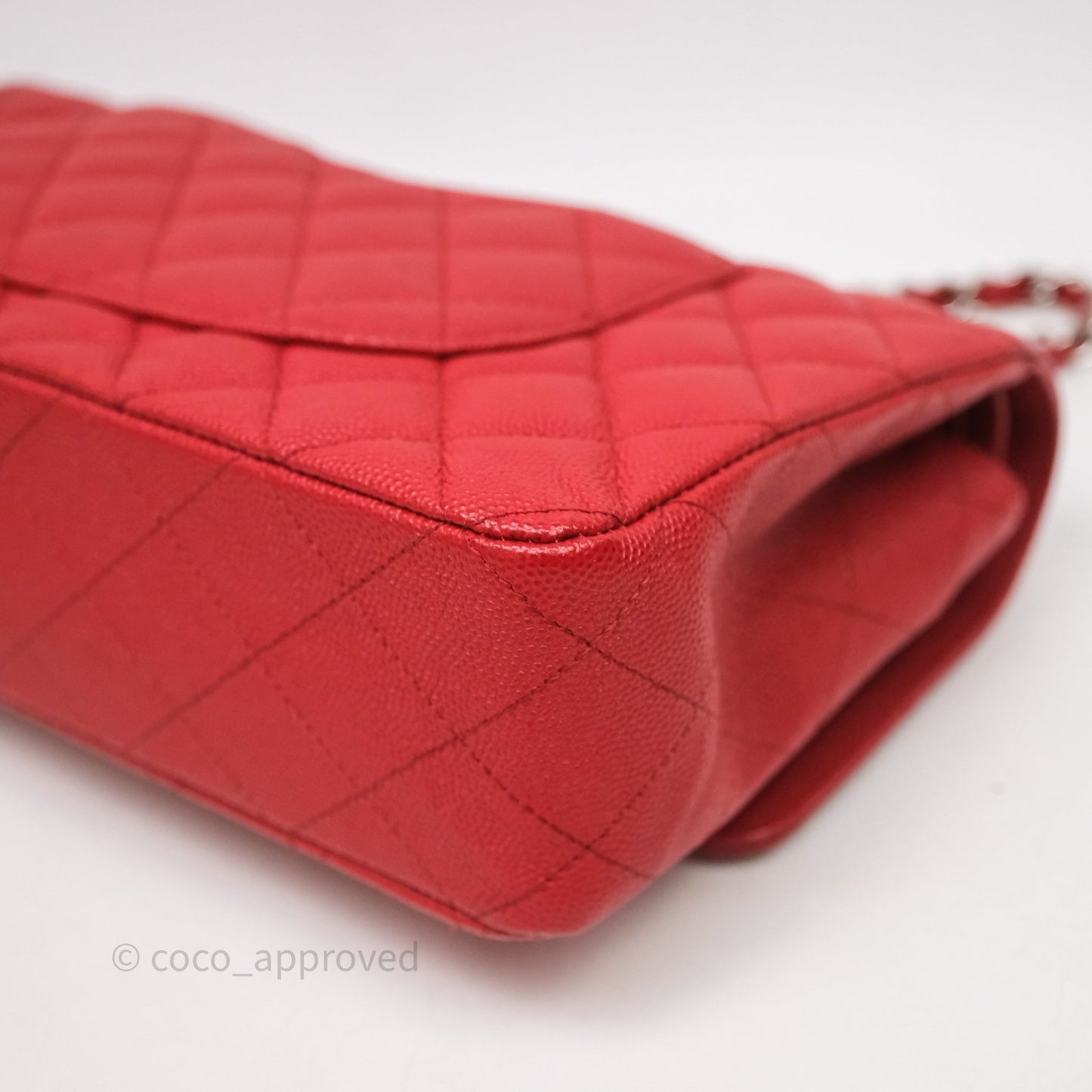 Chanel Classic M/L Medium Flap Quilted Red Caviar Silver Hardware
