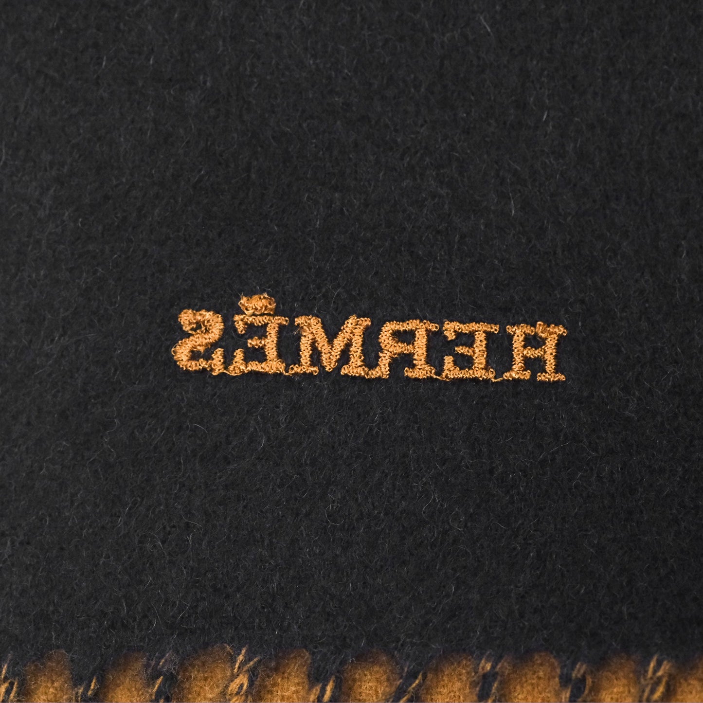 Hermès Cashmere Recto Verso Muffler Scarf Camel/ Marine