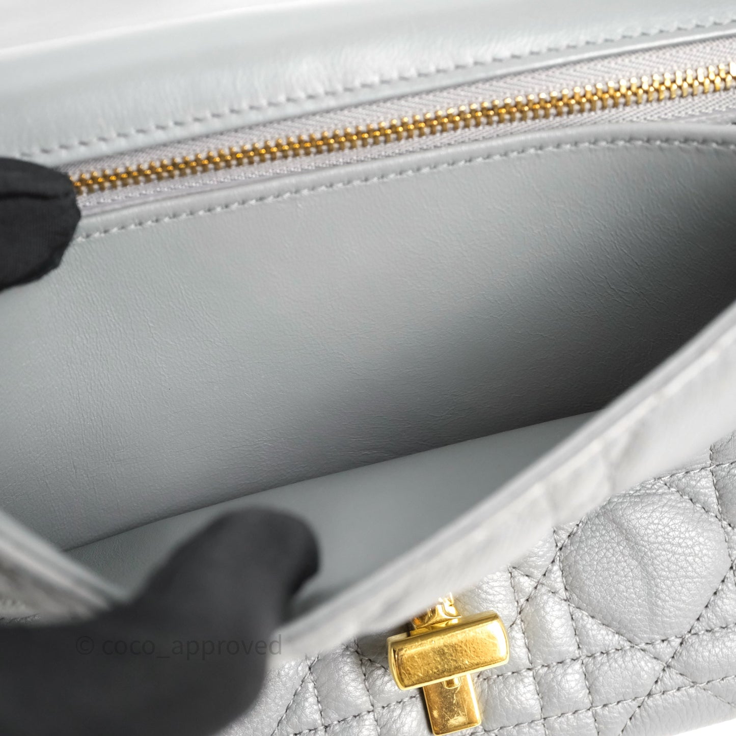 Christian Dior Caro Bag Medium Stone Grey Cannage Calfskin Gold Hardware