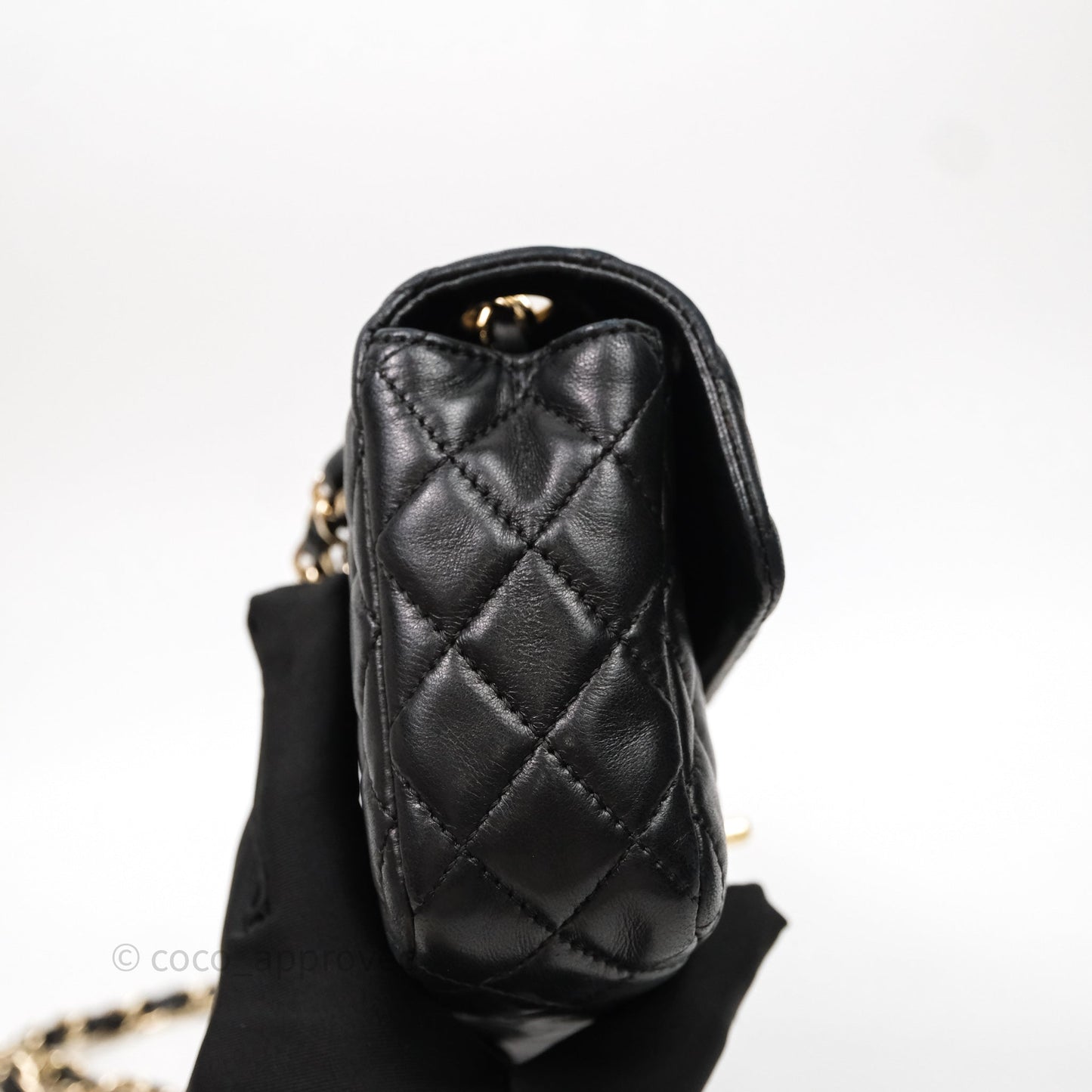 Chanel Quilted East West With Charm Flap Bag Lambskin Black Gold Hardware