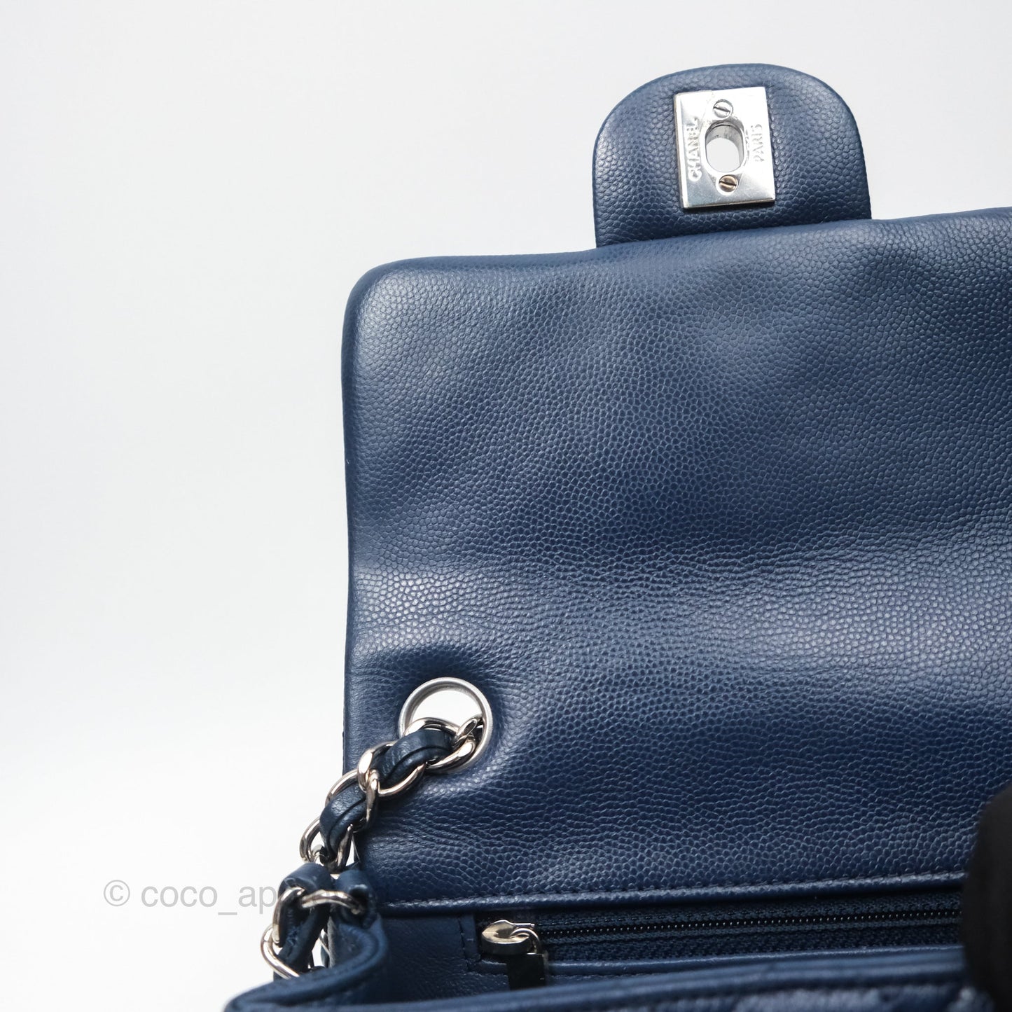 Chanel Mini Square Flap Quilted Navy Caviar Silver Hardware
