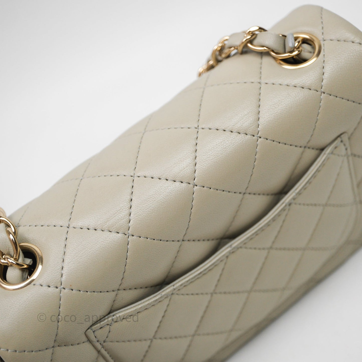 Chanel Mini Rectangular Flap Quilted Light Grey Lambskin Gold Hardware 22C