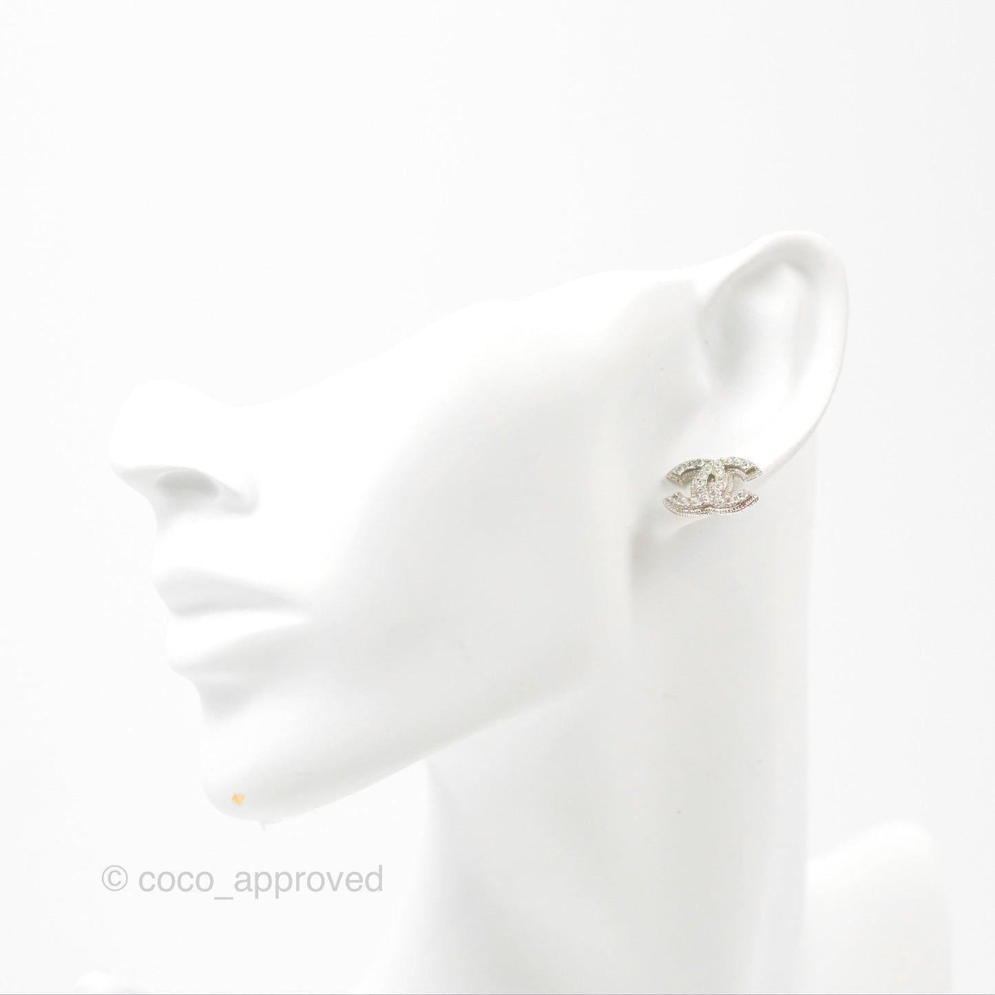 Chanel CC Crystal Earrings Silver Tone