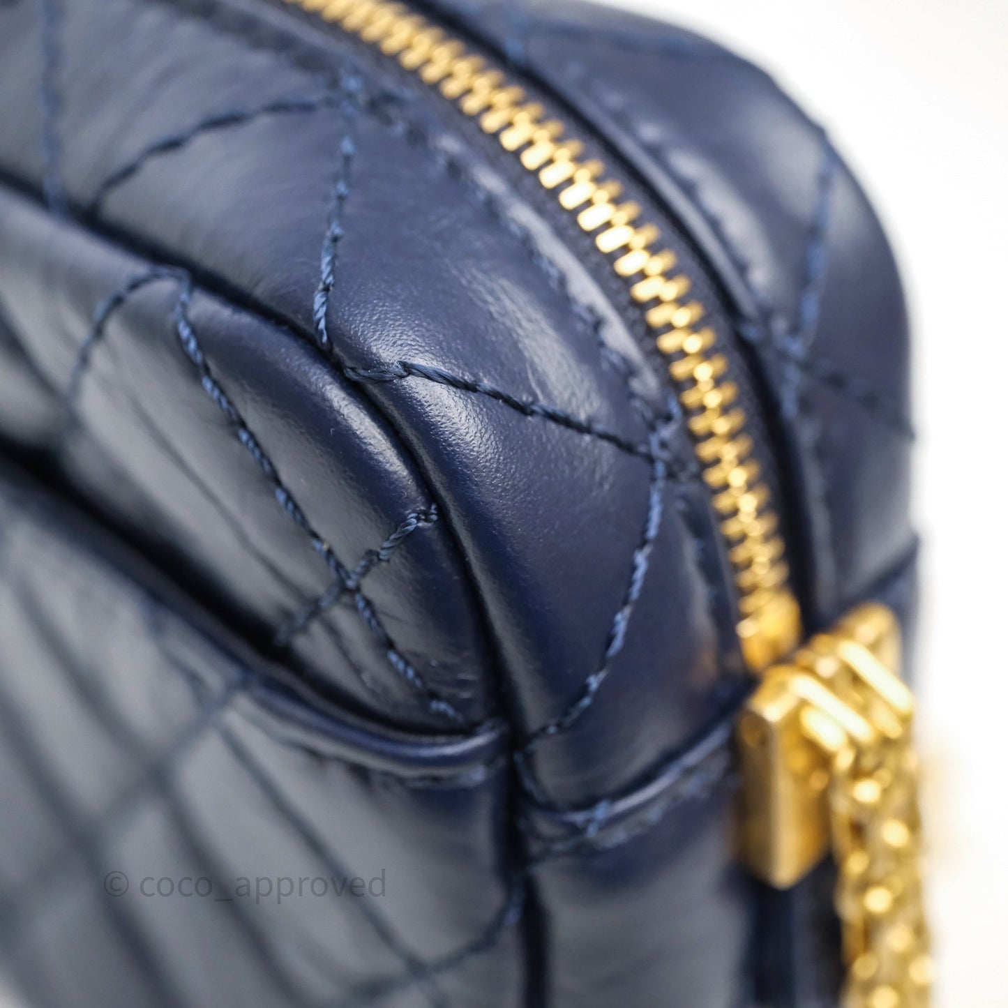 Chanel Quilted Mini Reissue Camera Case Navy Aged Calfskin Aged Gold Hardware