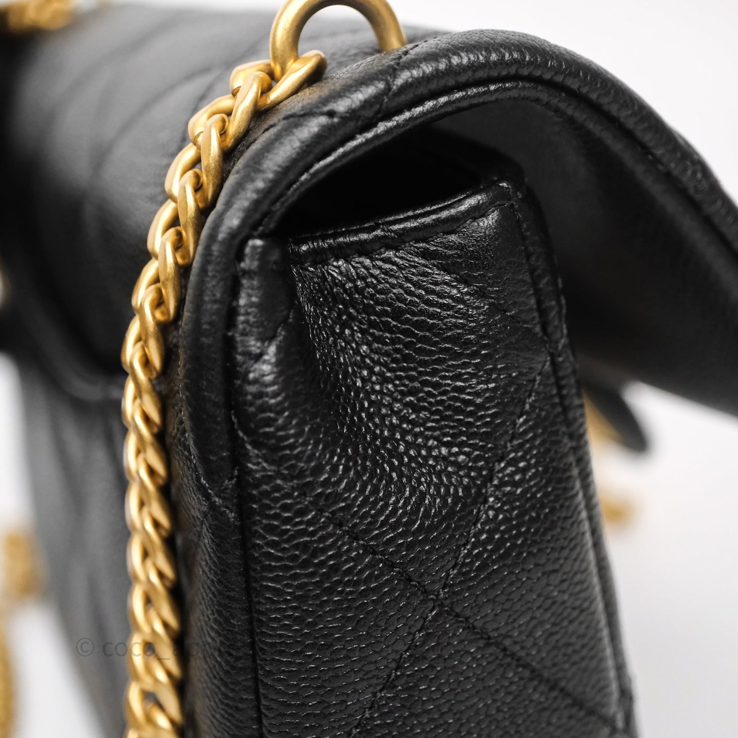 Chanel Mini Flap Bag Heart Adjustable Chain Black Caviar Aged Gold Hardware