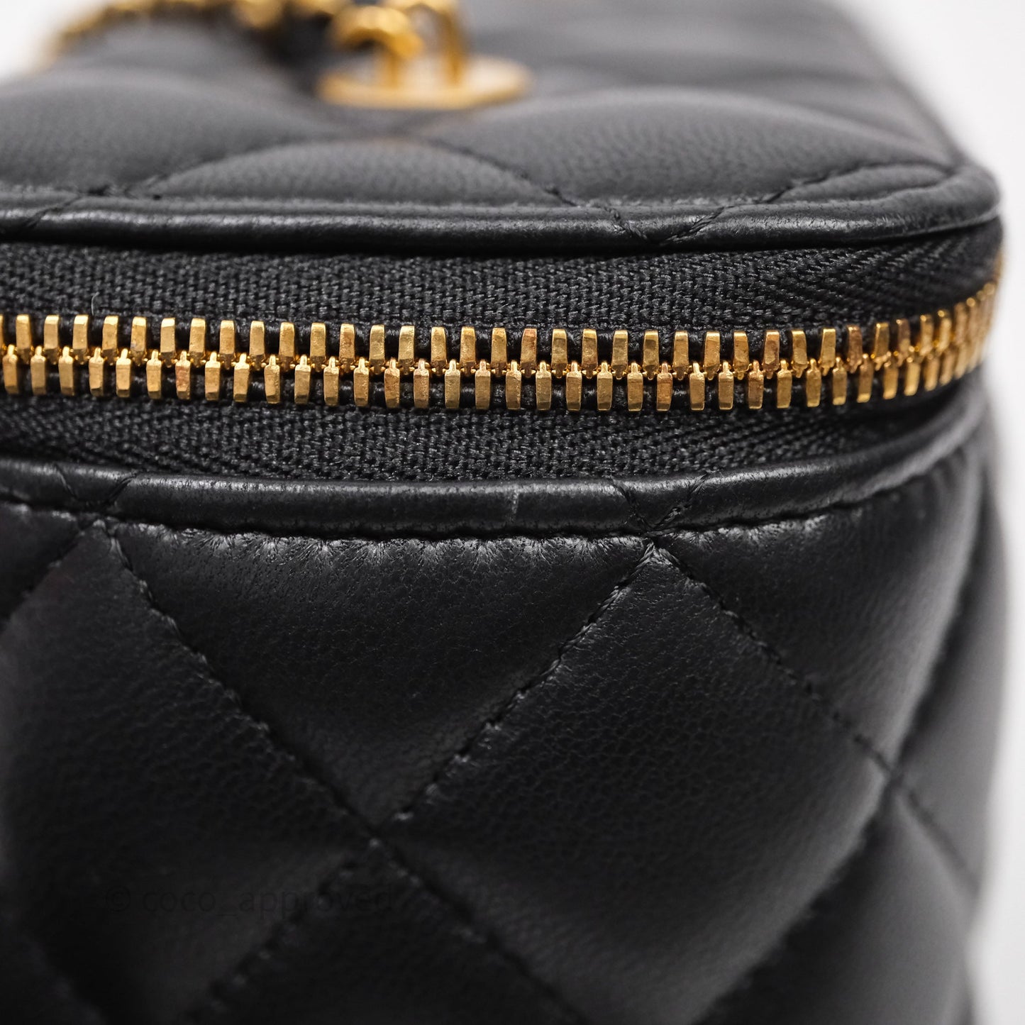 Chanel Vanity With COCO Heart Chain Black Lambskin Aged Gold Hardware