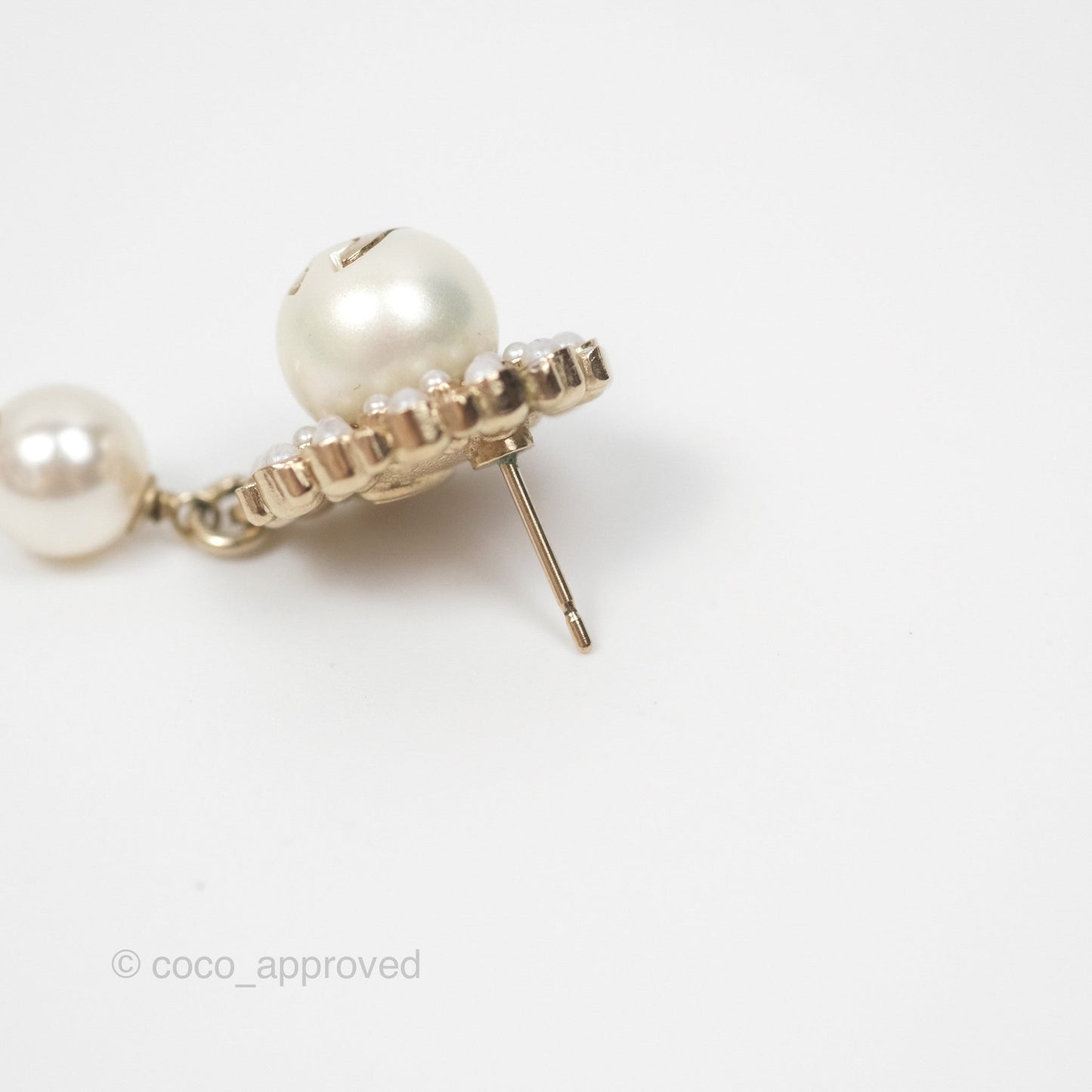 Chanel CC Crystal Pearl Drop Earrings Gold Tone 19B
