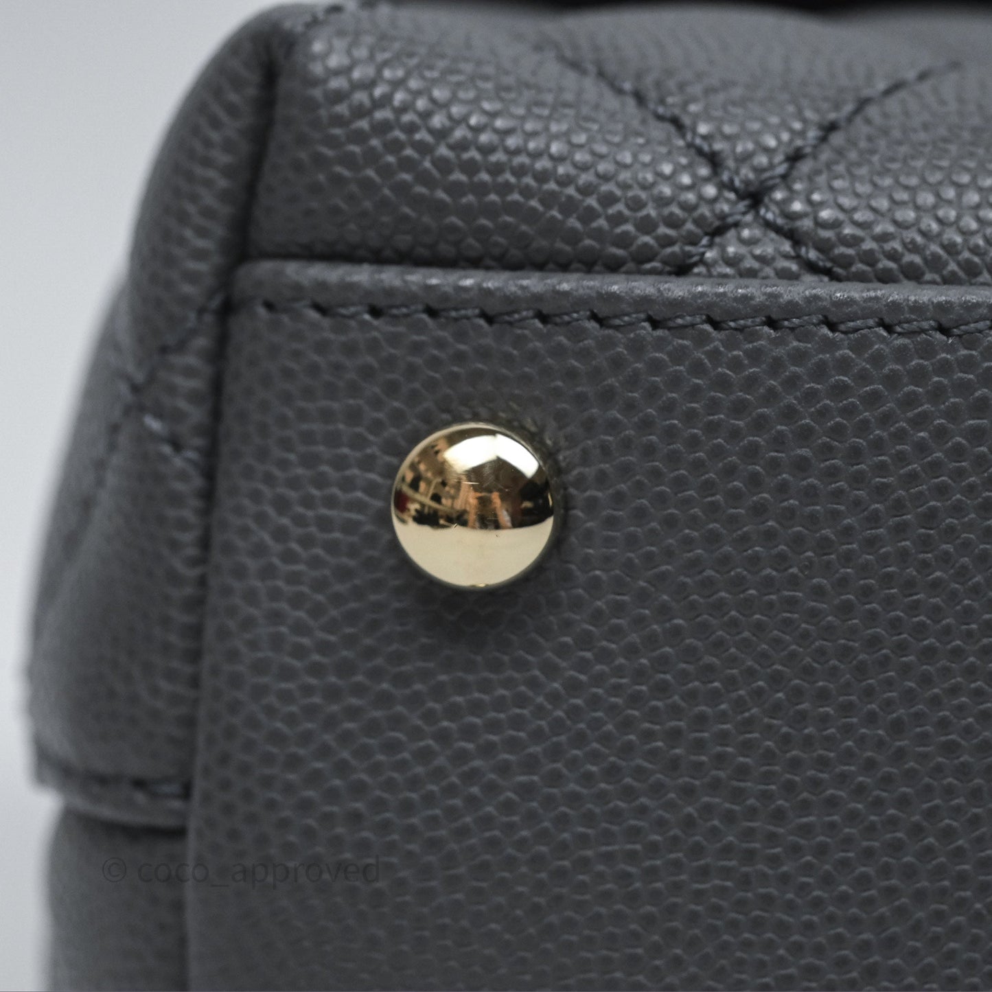 Chanel Small Coco Handle Quilted Grey Caviar Gold Hardware 23K