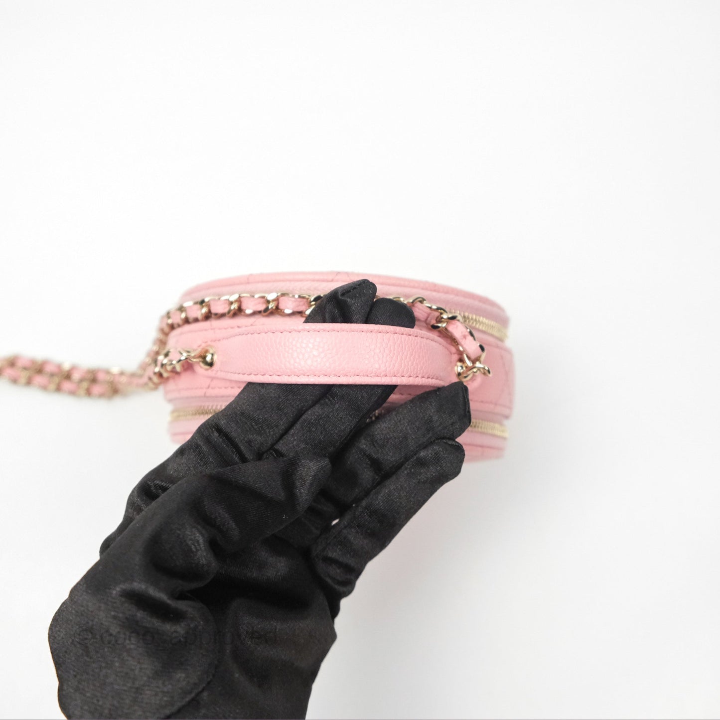 Chanel Mini Round Vanity Bag Handle With Care Pink Caviar 22C