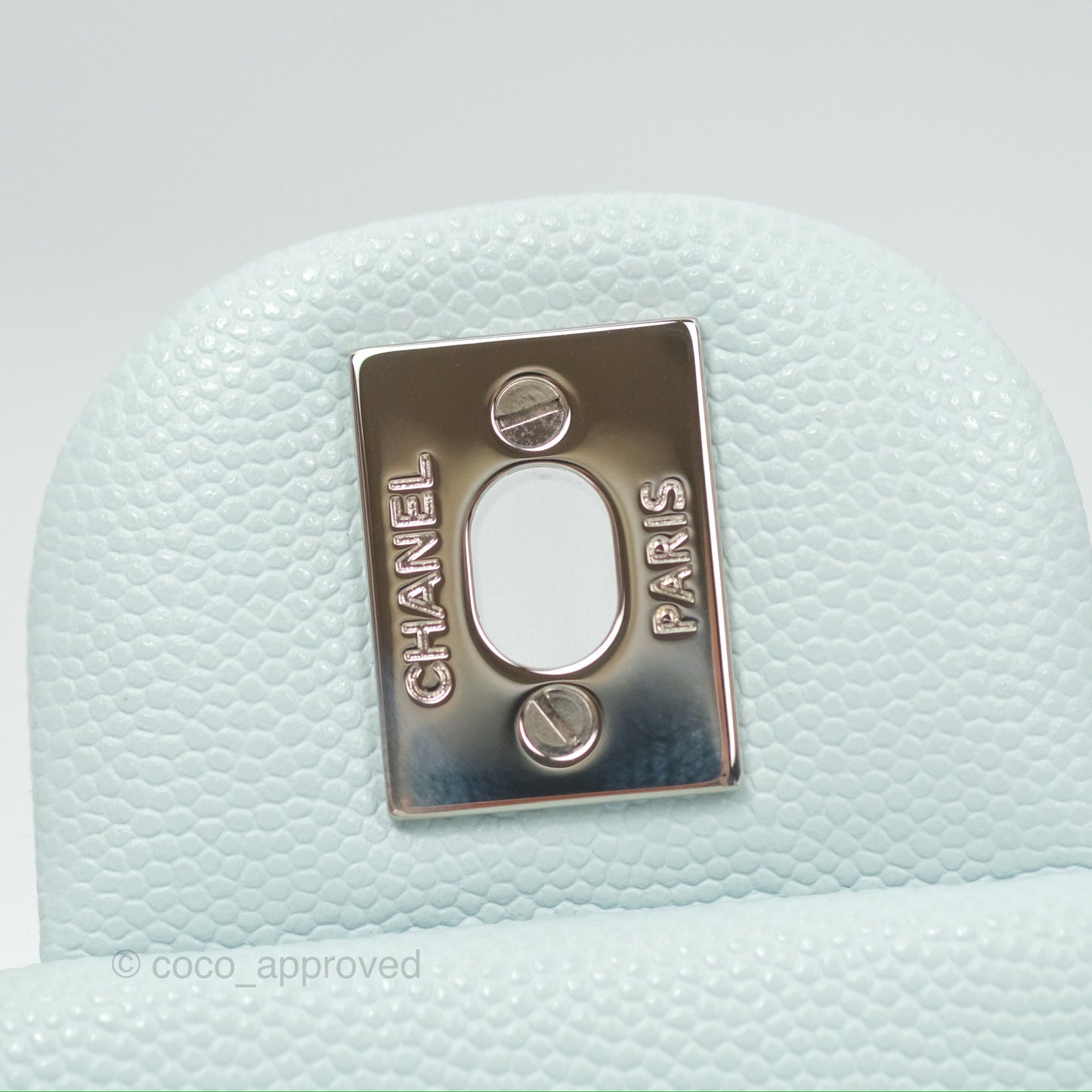 Chanel Medium Classic Flap Quilted Pale Blue Caviar Silver Hardware