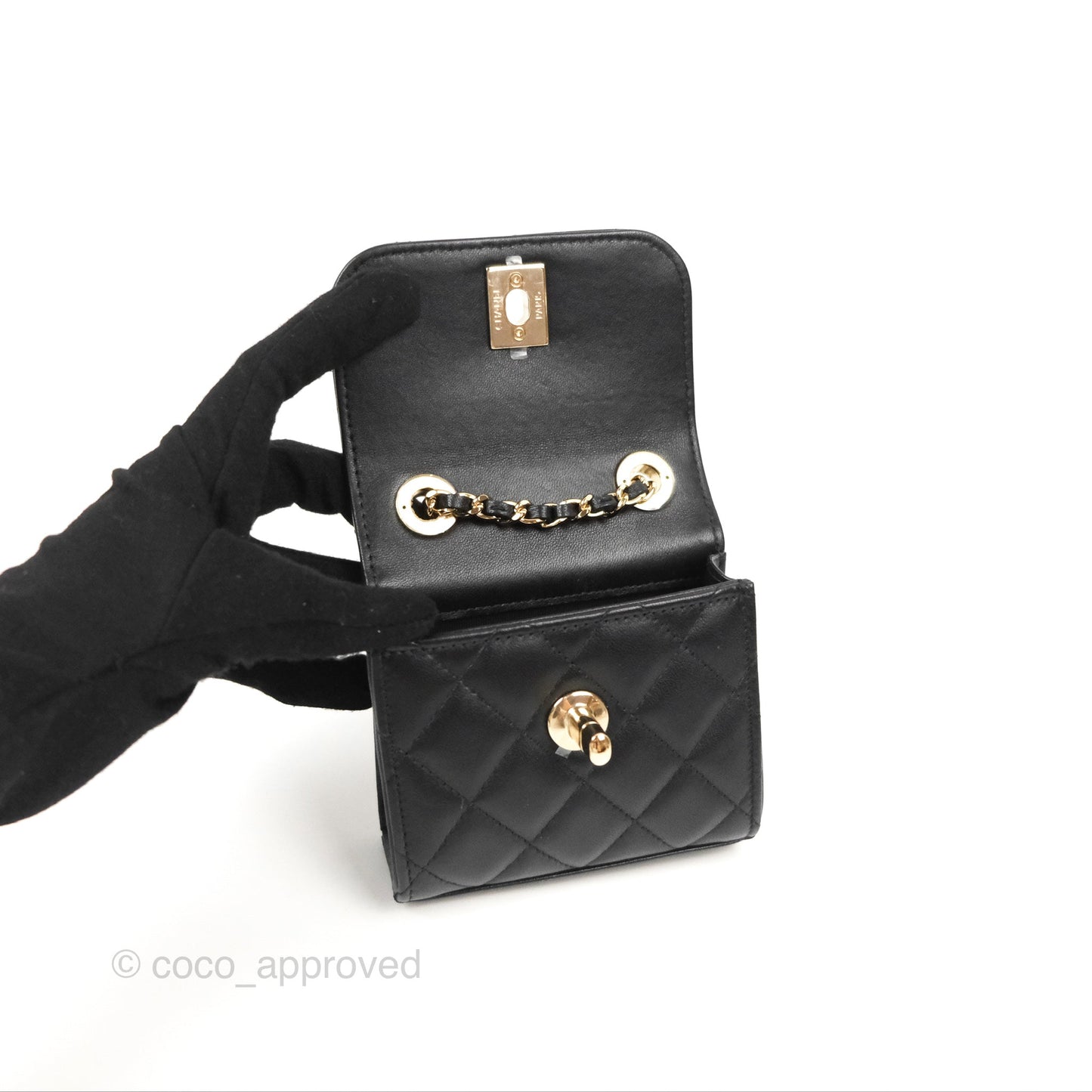 Chanel Mini Quilted Clutch With Chain Black Lambskin Gold Hardware