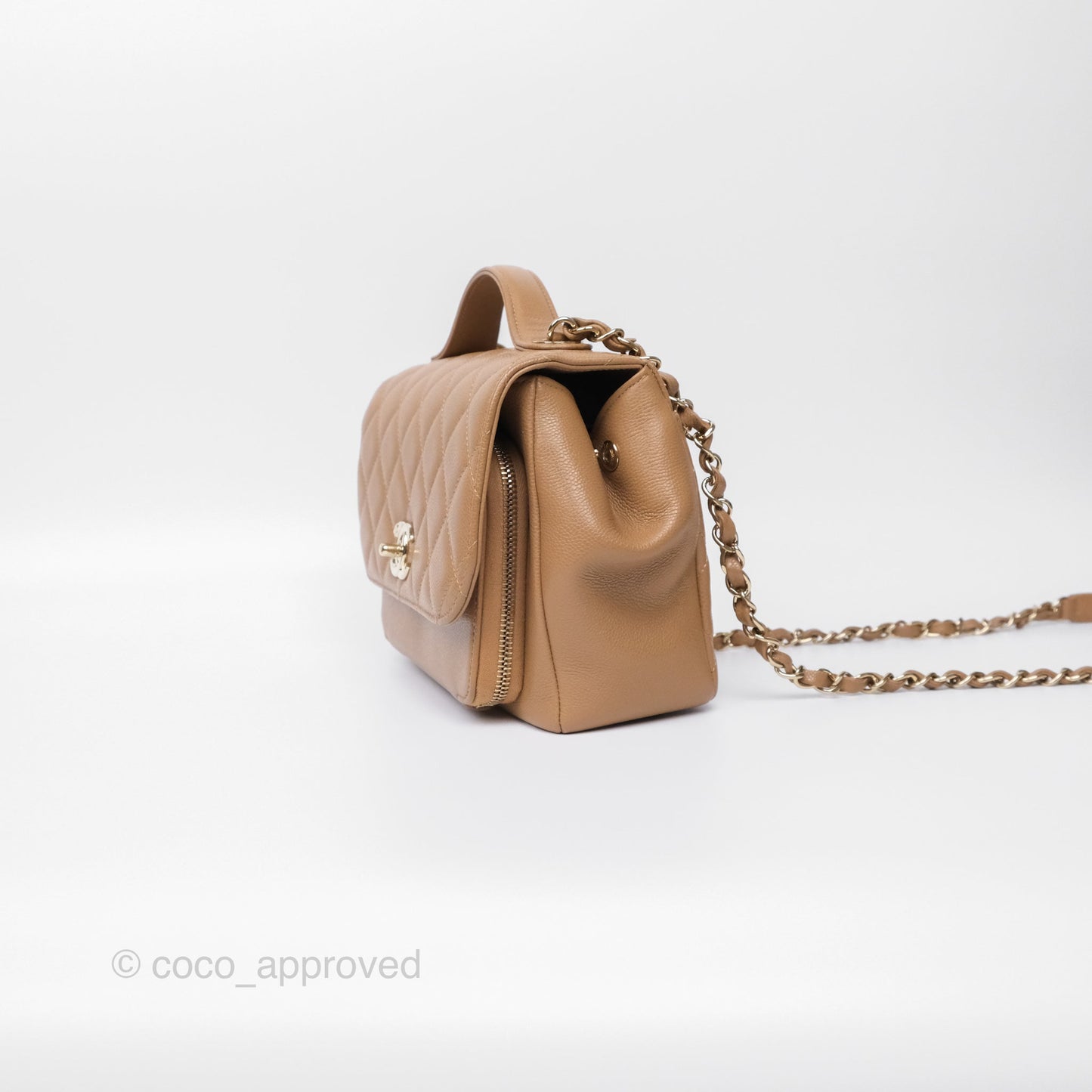 Chanel Quilted Medium Business Affinity Flap Dark Beige Caviar Gold Hardware
