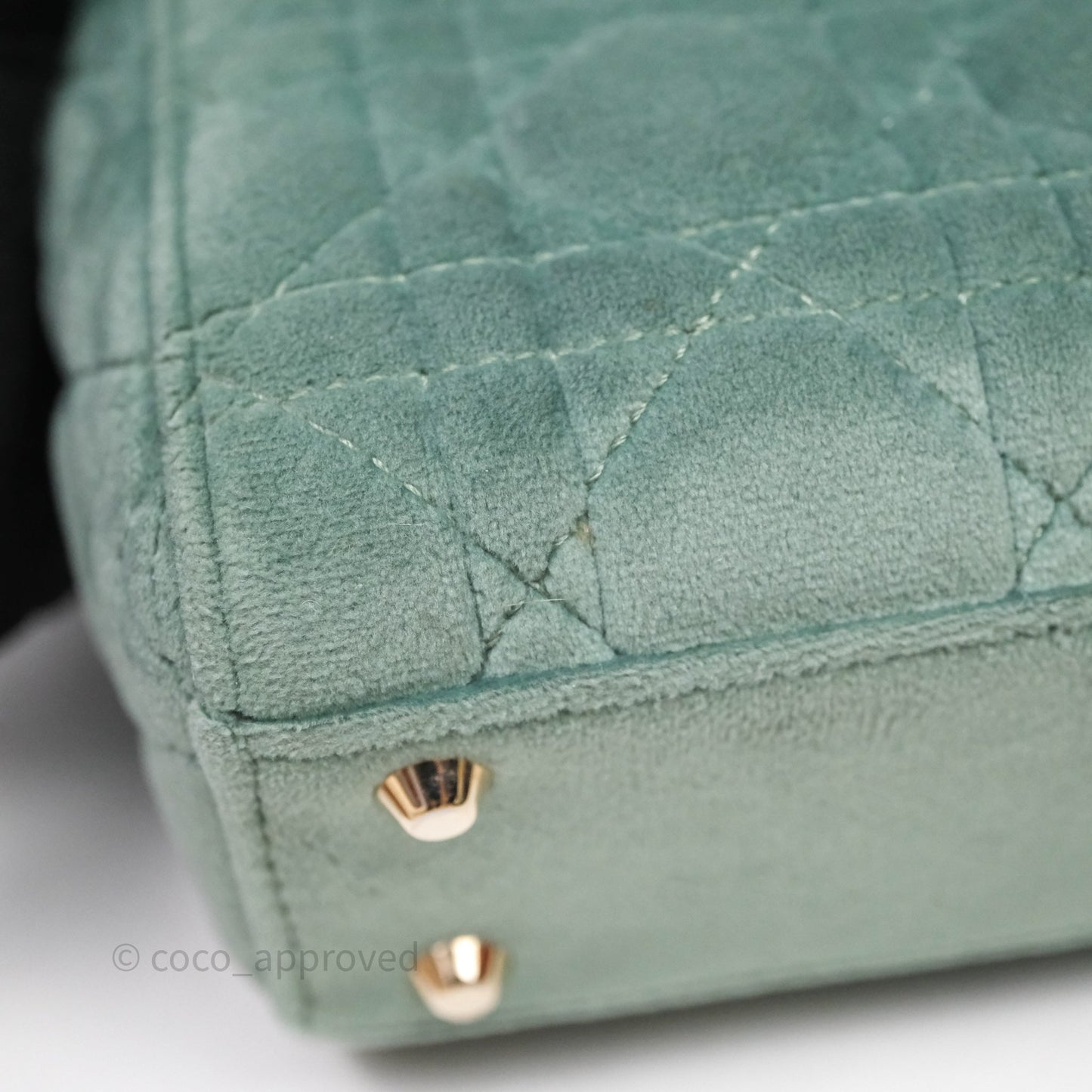 Christian Dior Mini Lady Dior Green Suede Cannage Gold Hardware