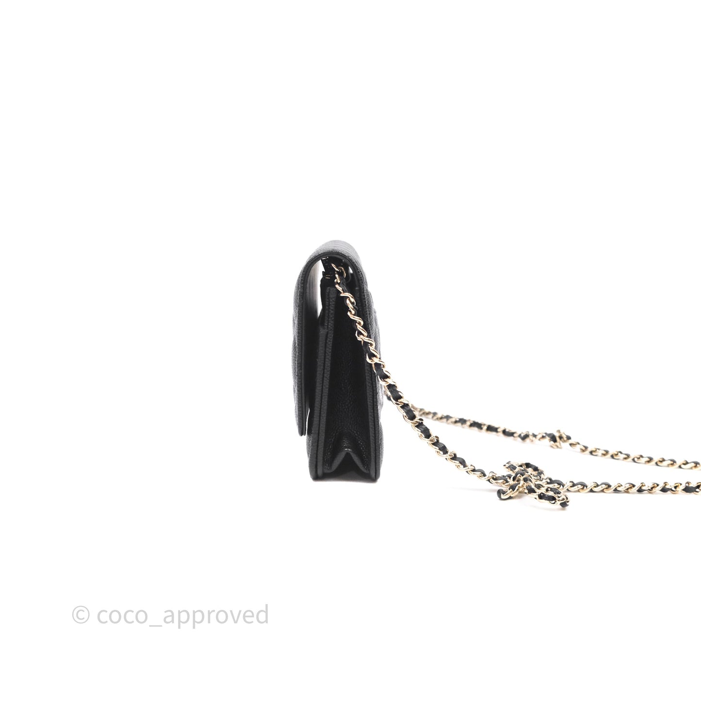 Chanel WOC With Ribbon Chain Black Caviar Gold Hardware