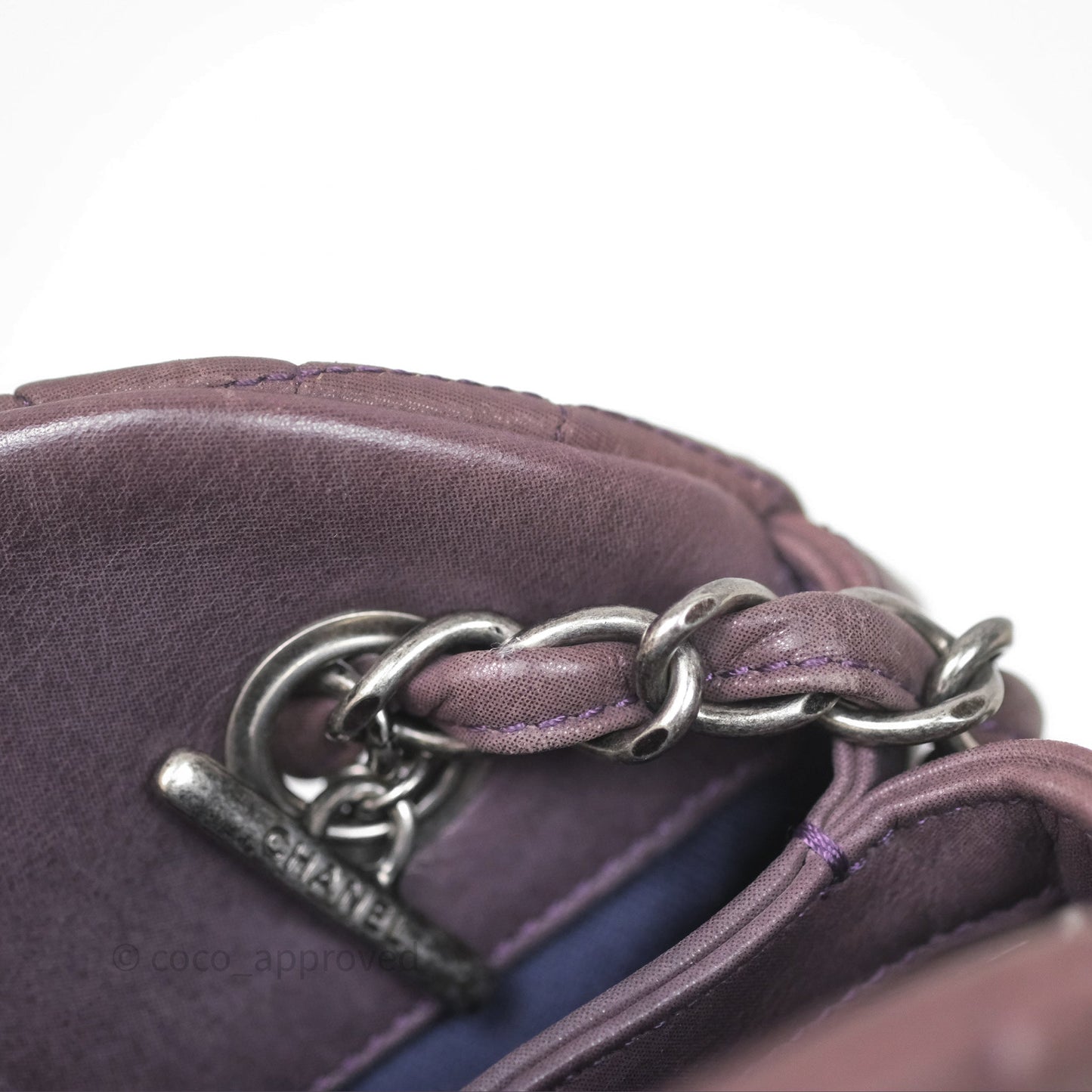 Chanel Large Mademoiselle Bowling Crumpled Calfskin Purple Ruthenium Hardware