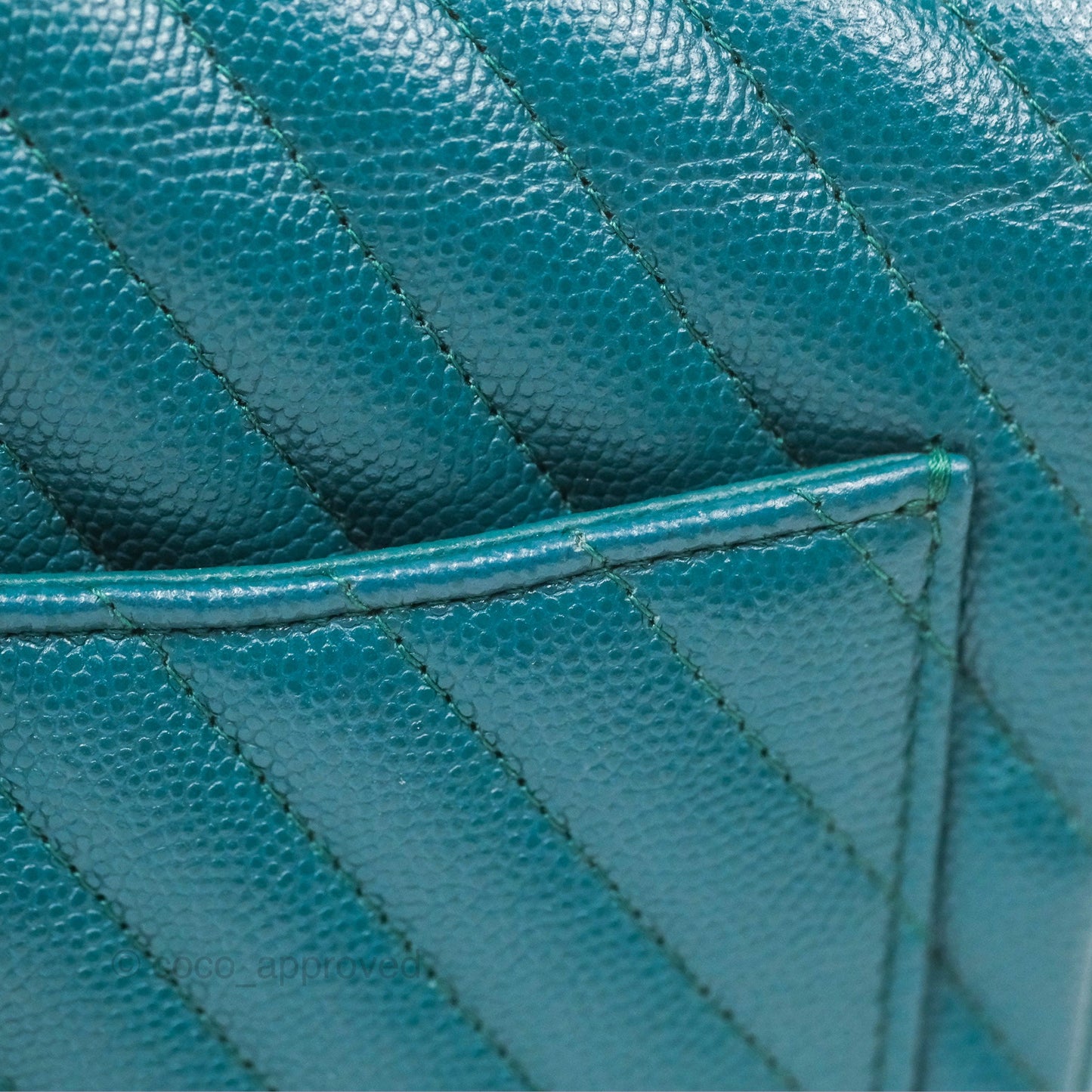 Chanel Mini Square Flap Chevron Teal Caviar Gold Hardware
