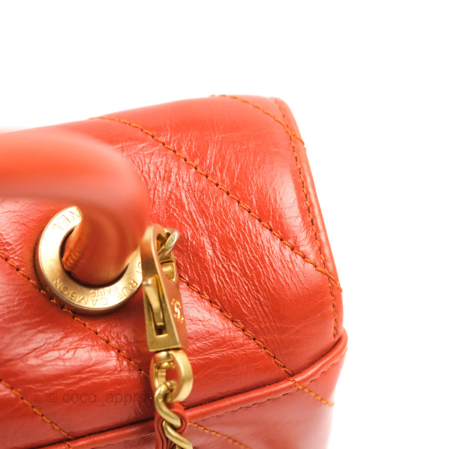 Chanel Chevron Small Coco Handle Dark Orange Shiny Aged Calfskin Aged Gold Hardware