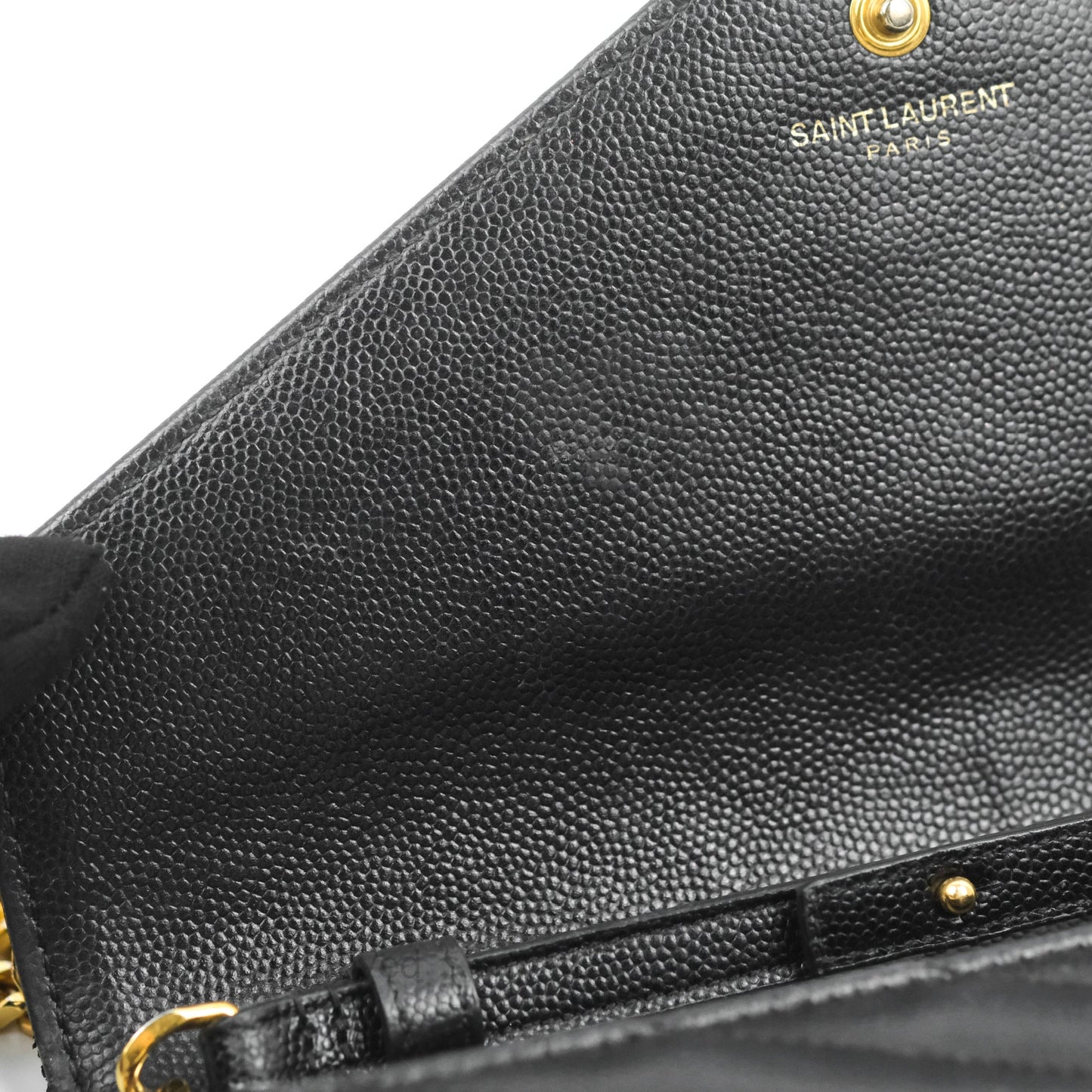 Saint Laurent Wallet on Chain WOC Black Grained Leather Gold Hardware