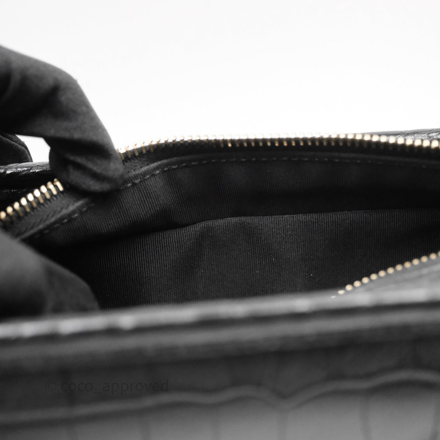 Chanel Crocodile Embossed Calfskin Small Gabrielle Cocodile Hobo Black