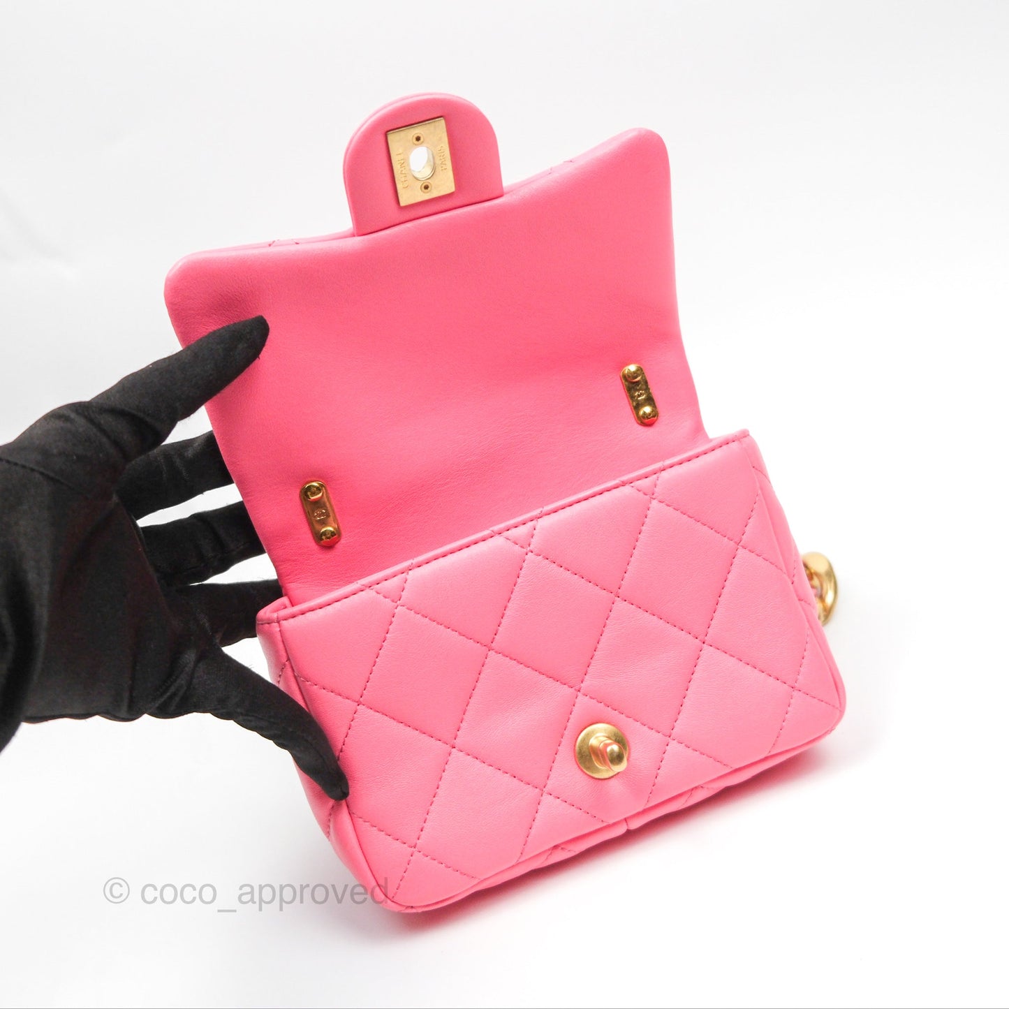 Chanel Quilted Mini CC Funky Town Flap Pink Lambskin Aged Gold Hardware