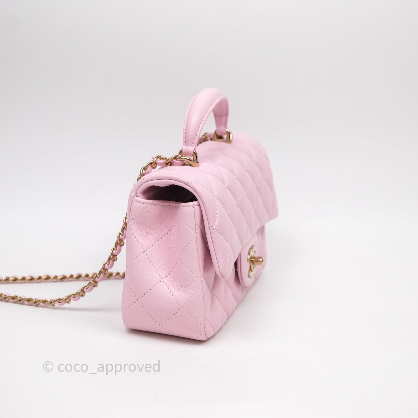 Chanel Top Handle Mini Rectangular Flap Pink Lambskin Gold Hardware
