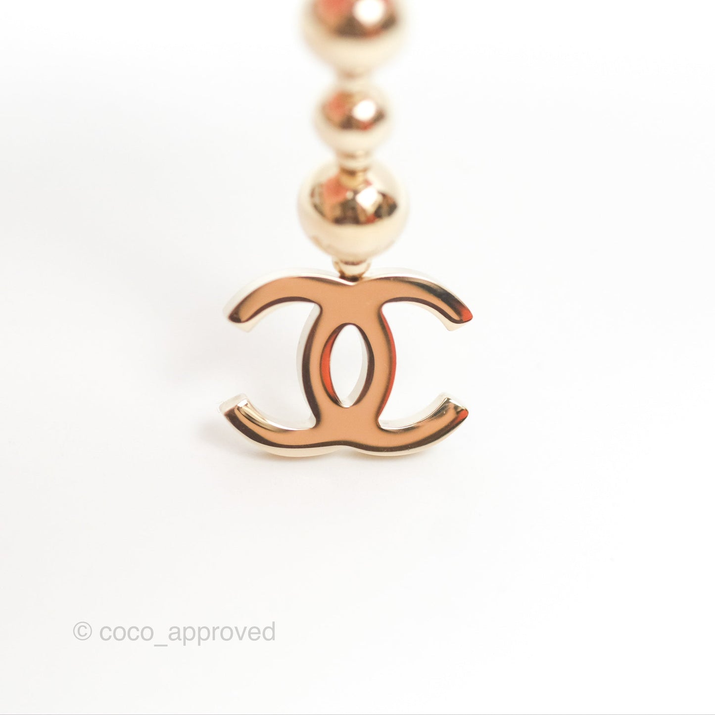 Chanel CC Bead Long Drop Earrings Gold Tone 21S