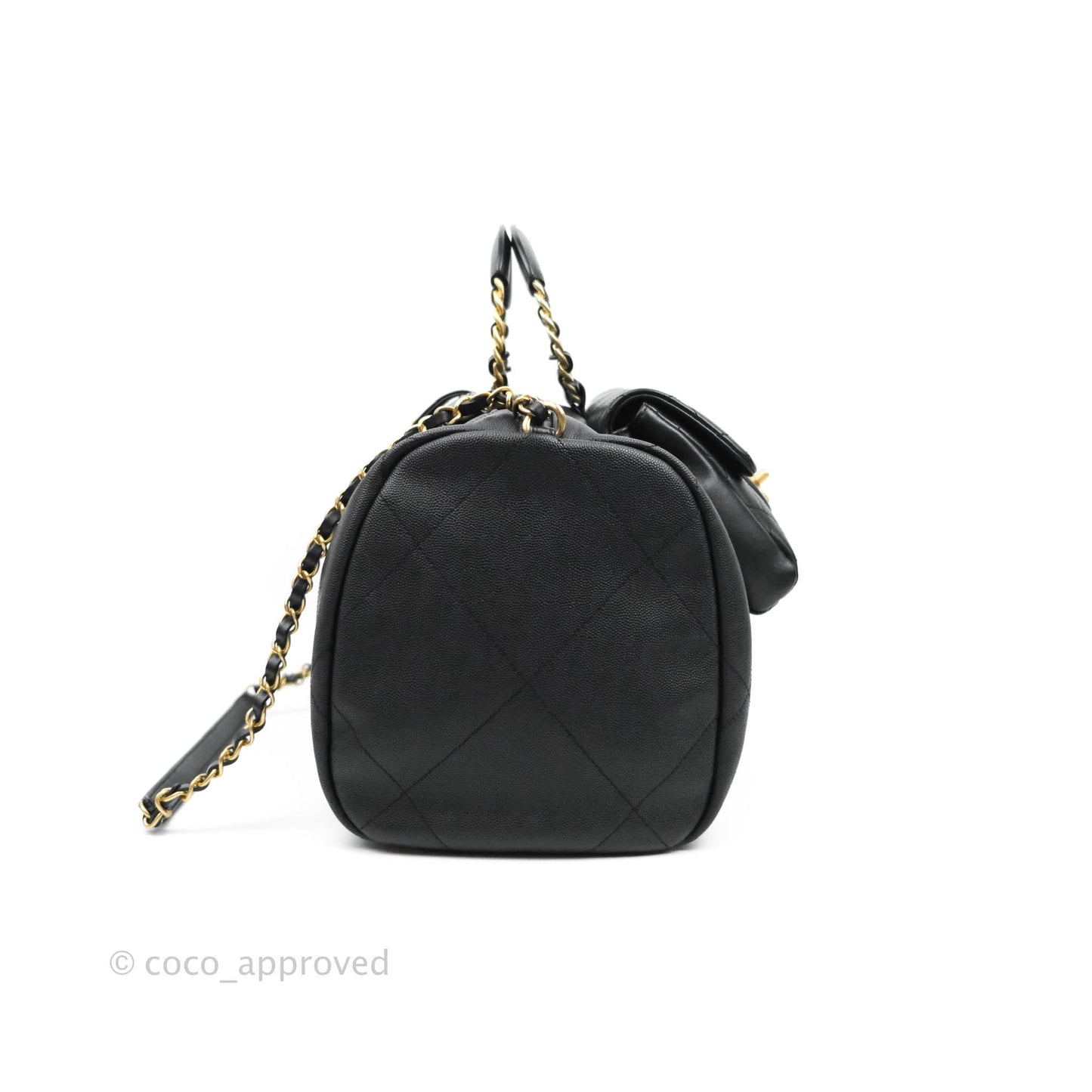 Chanel Large Circular Handle Bowling Bag Caviar Black Aged Gold Hardware