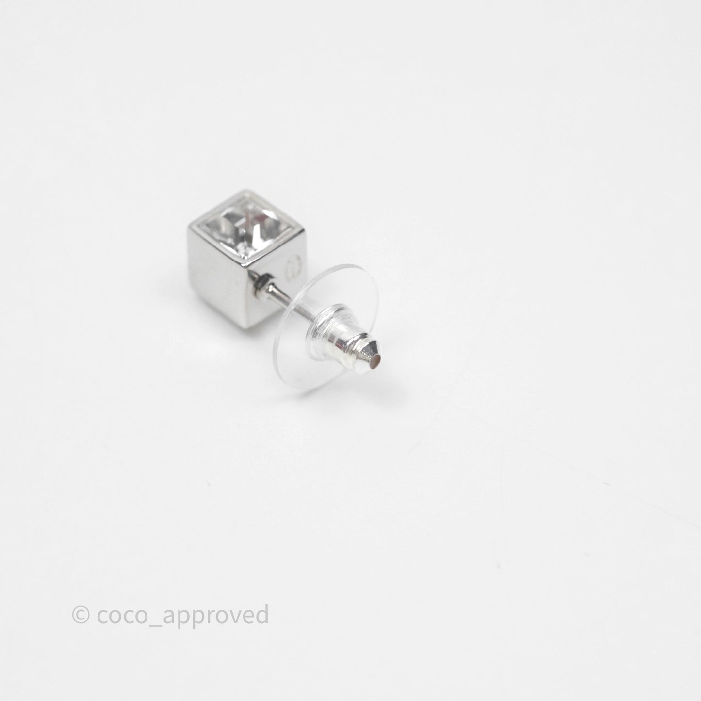 Chanel CC Crystal Square Mini Earrings Silver Tone 25C